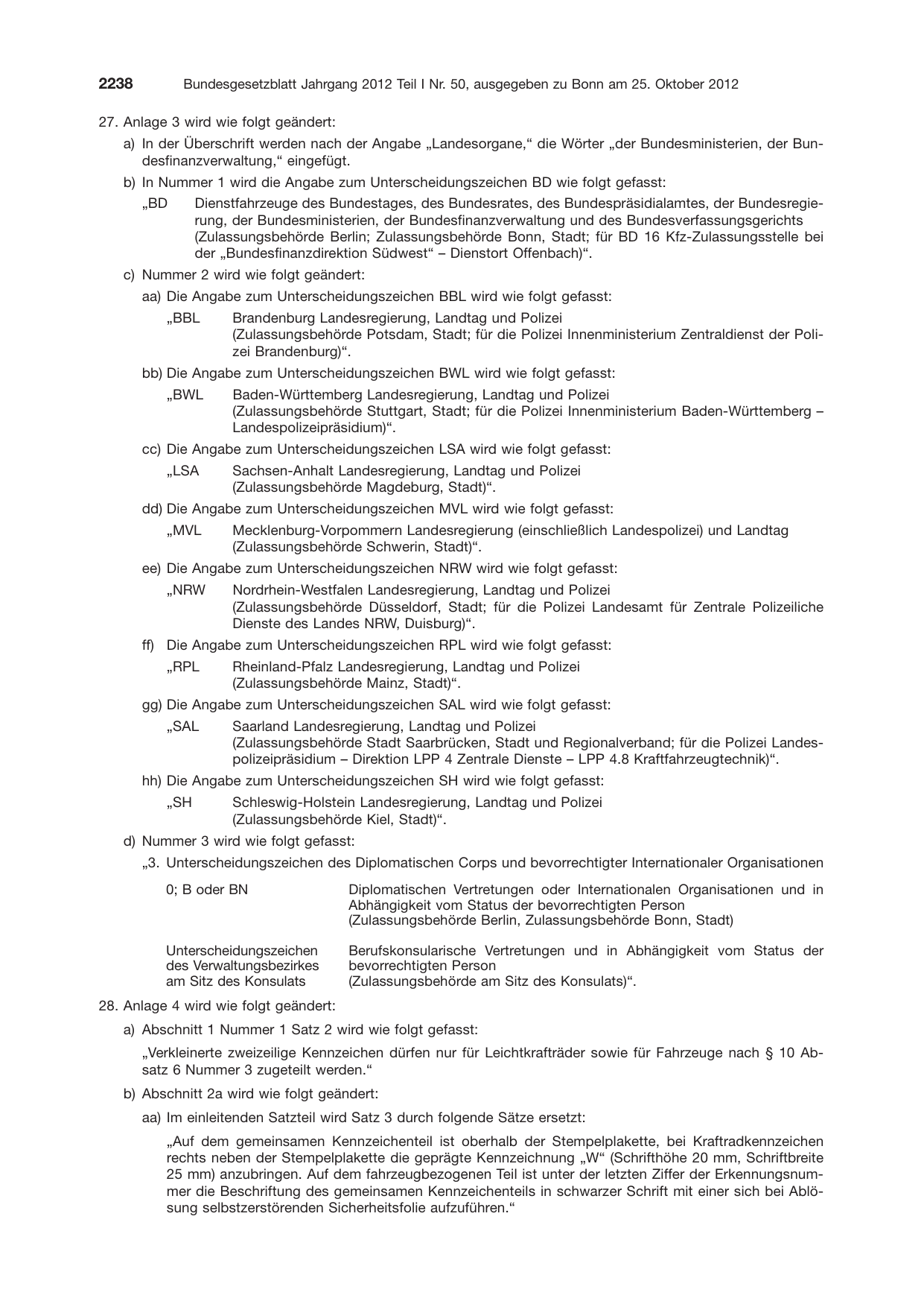 BGBl. 2012, Seite 2238 — Originalseite als Abbildung