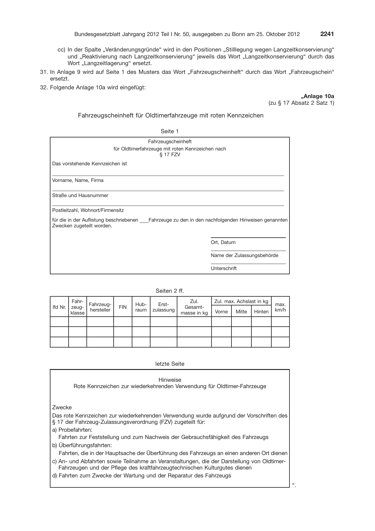 BGBl. 2012, Seite 2241 — Originalseite als Abbildung