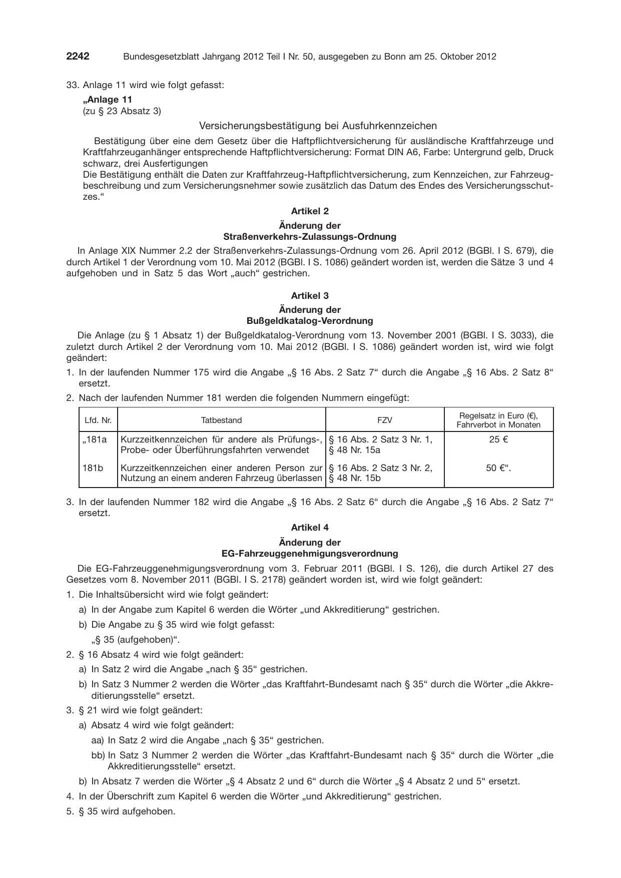BGBl. 2012, Seite 2242 — Originalseite als Abbildung
