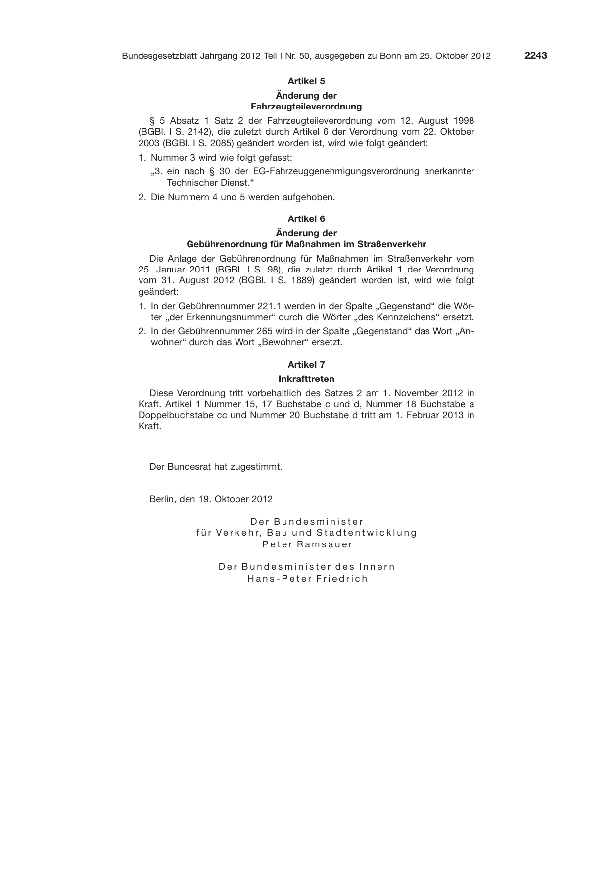 BGBl. 2012, Seite 2243 — Originalseite als Abbildung