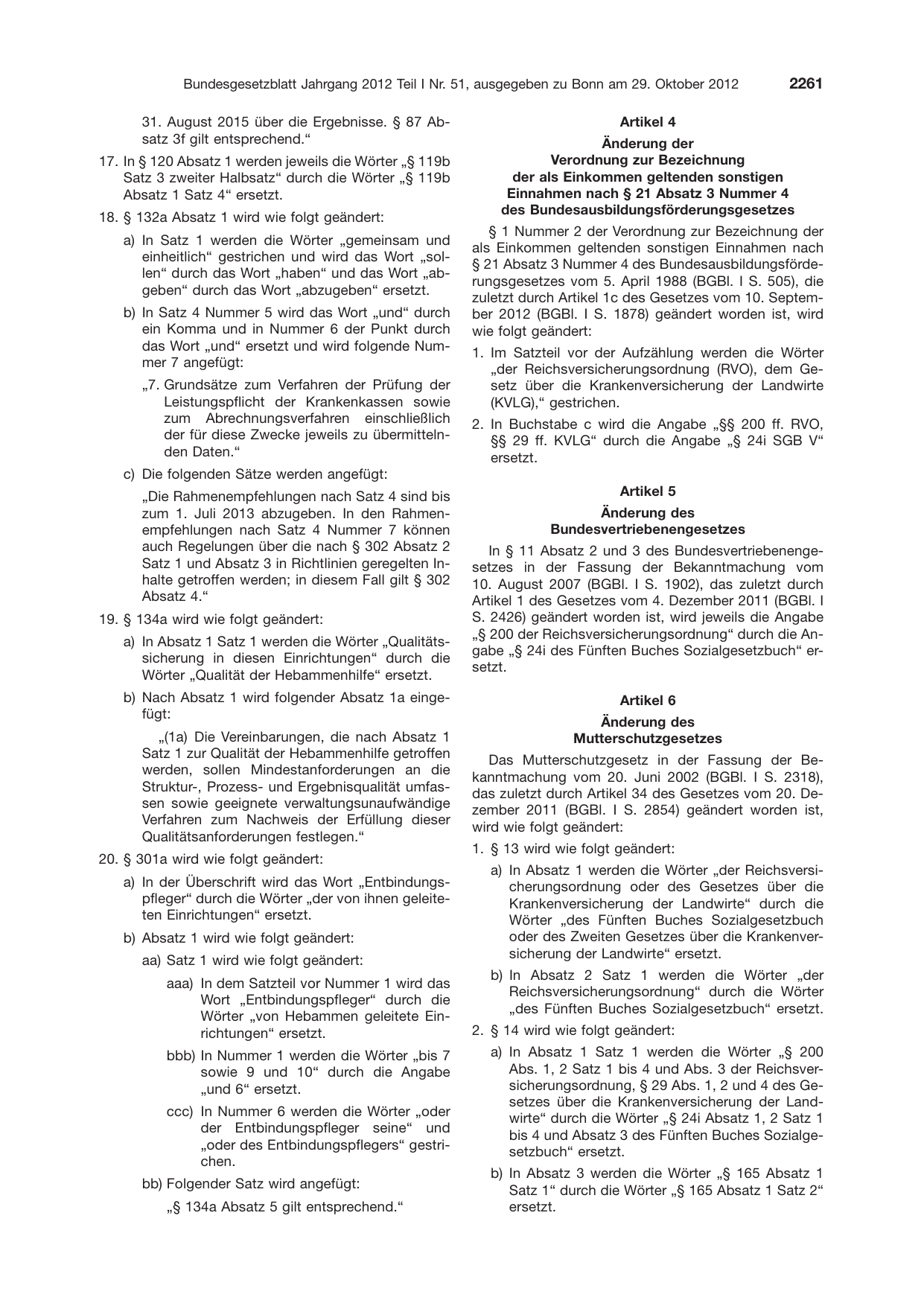BGBl. 2012, Seite 2261 — Originalseite als Abbildung