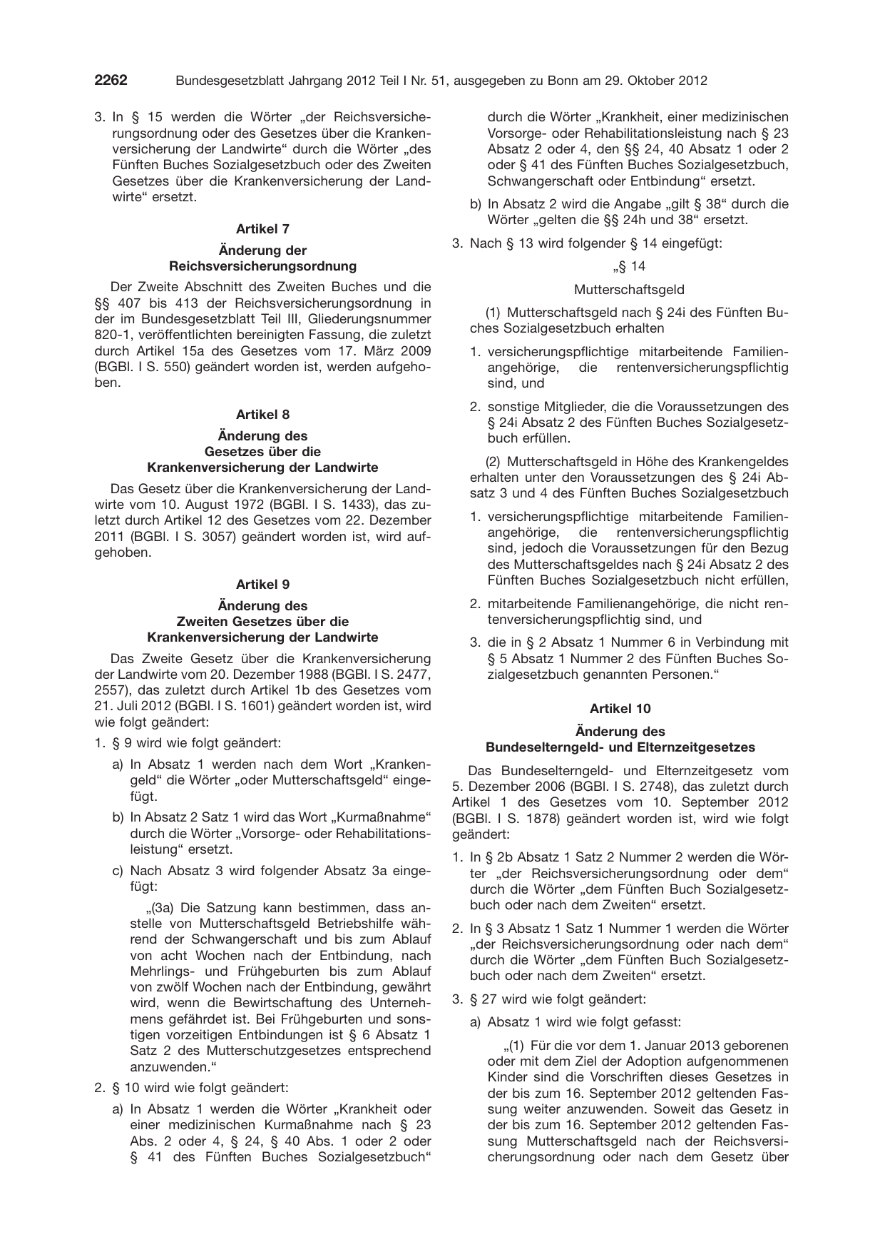 BGBl. 2012, Seite 2262 — Originalseite als Abbildung
