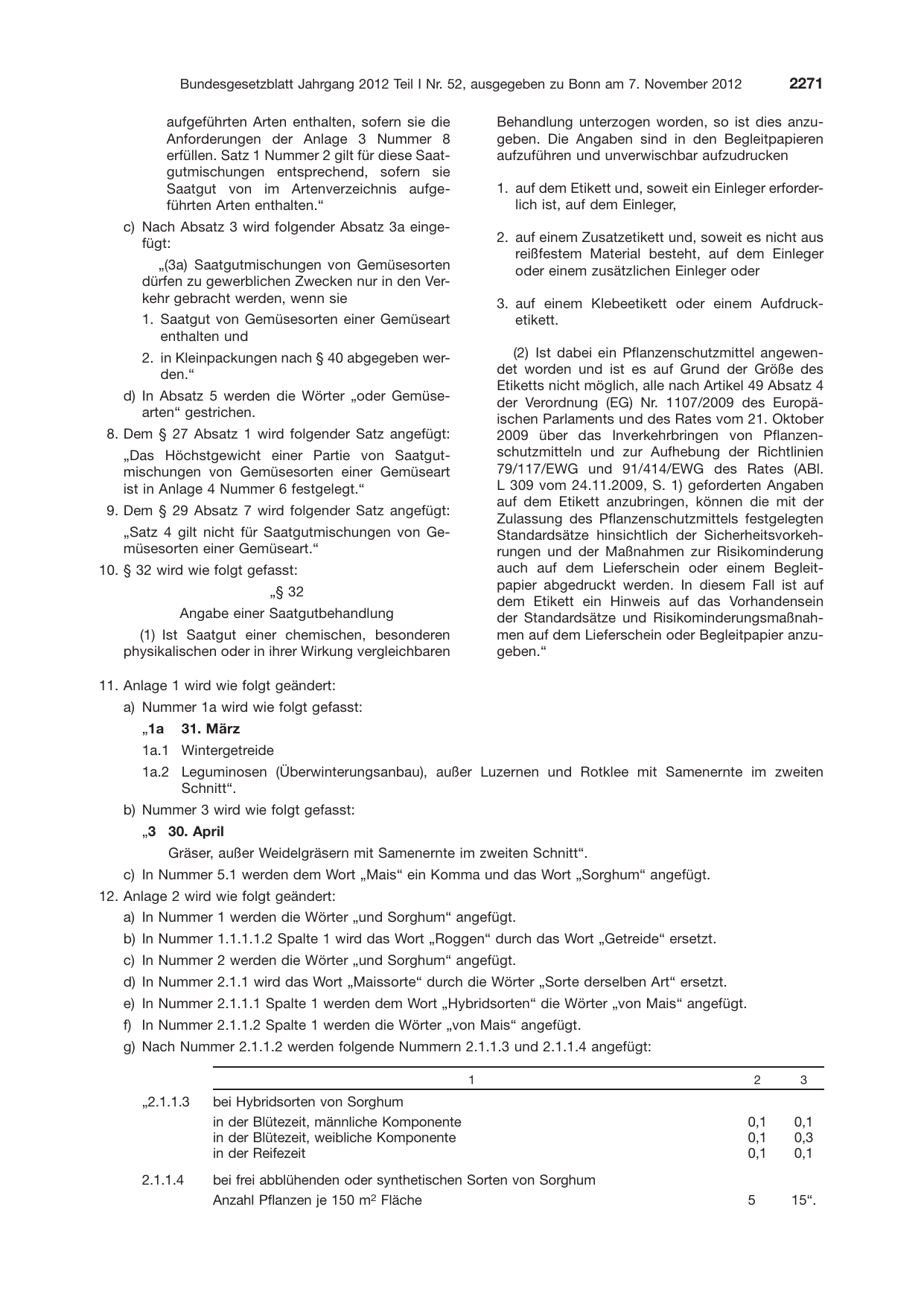 BGBl. 2012, Seite 2271 — Originalseite als Abbildung