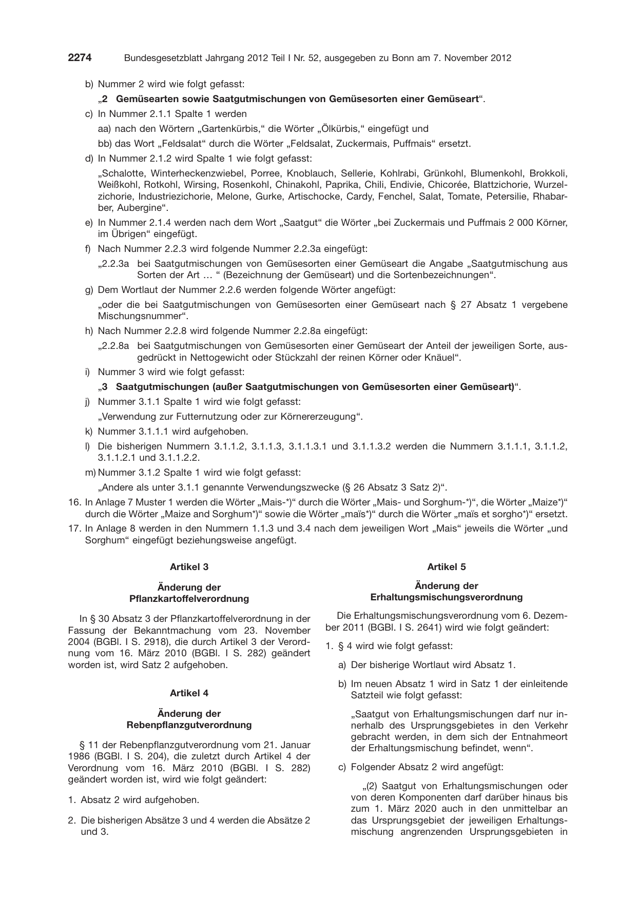 BGBl. 2012, Seite 2274 — Originalseite als Abbildung