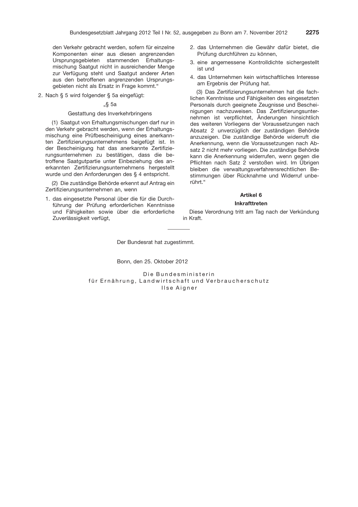 BGBl. 2012, Seite 2275 — Originalseite als Abbildung