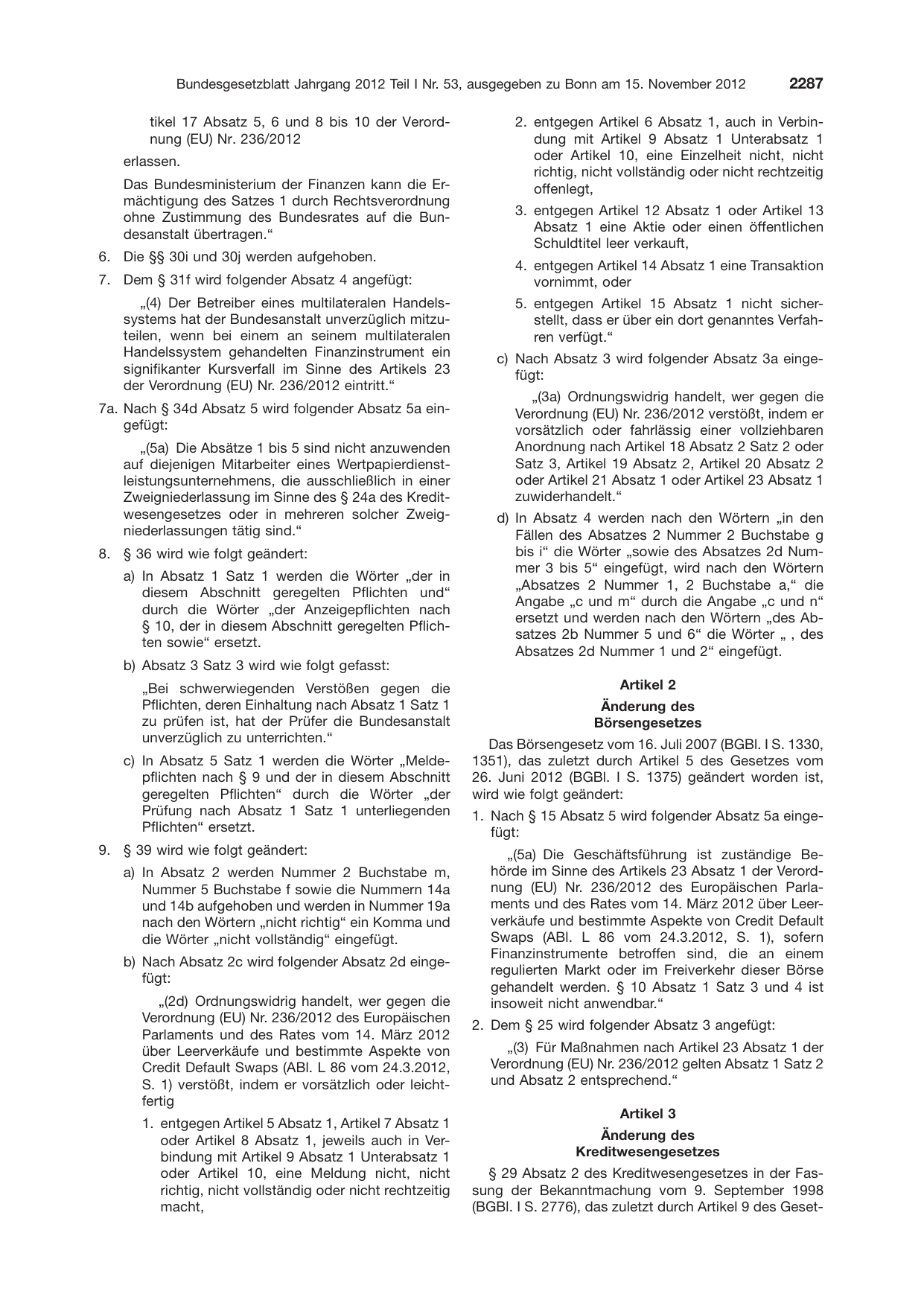 BGBl. 2012, Seite 2287 — Originalseite als Abbildung