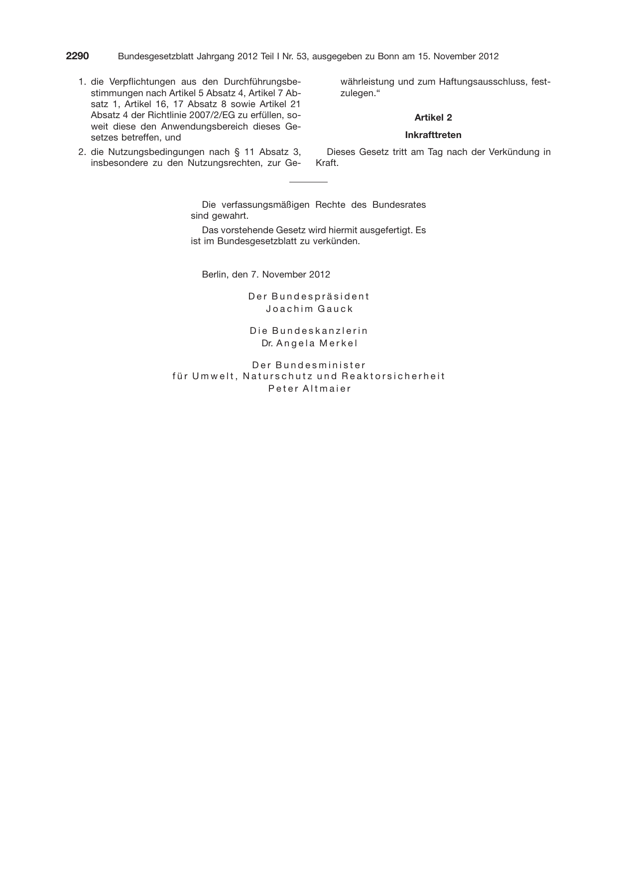 BGBl. 2012, Seite 2290 — Originalseite als Abbildung