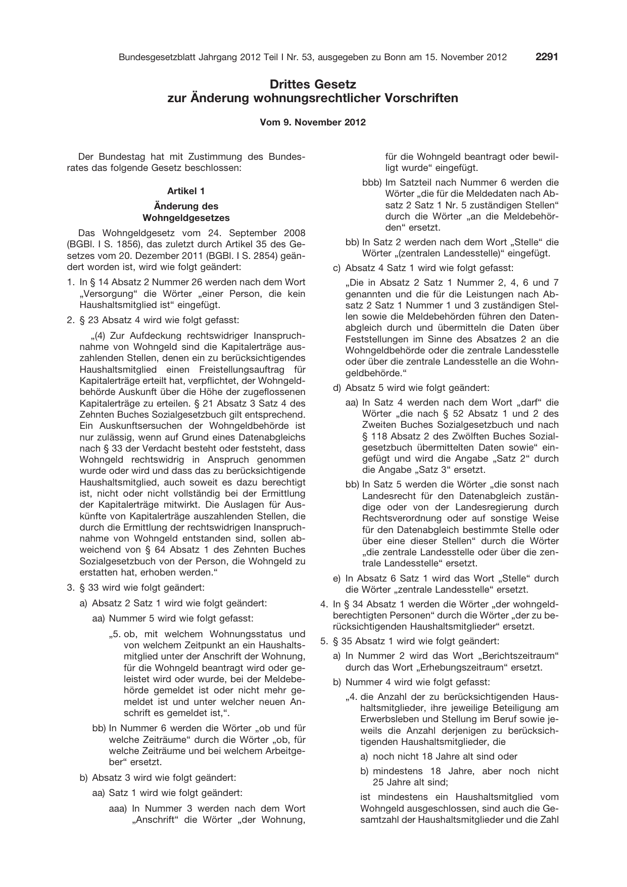 BGBl. 2012, Seite 2291 — Originalseite als Abbildung
