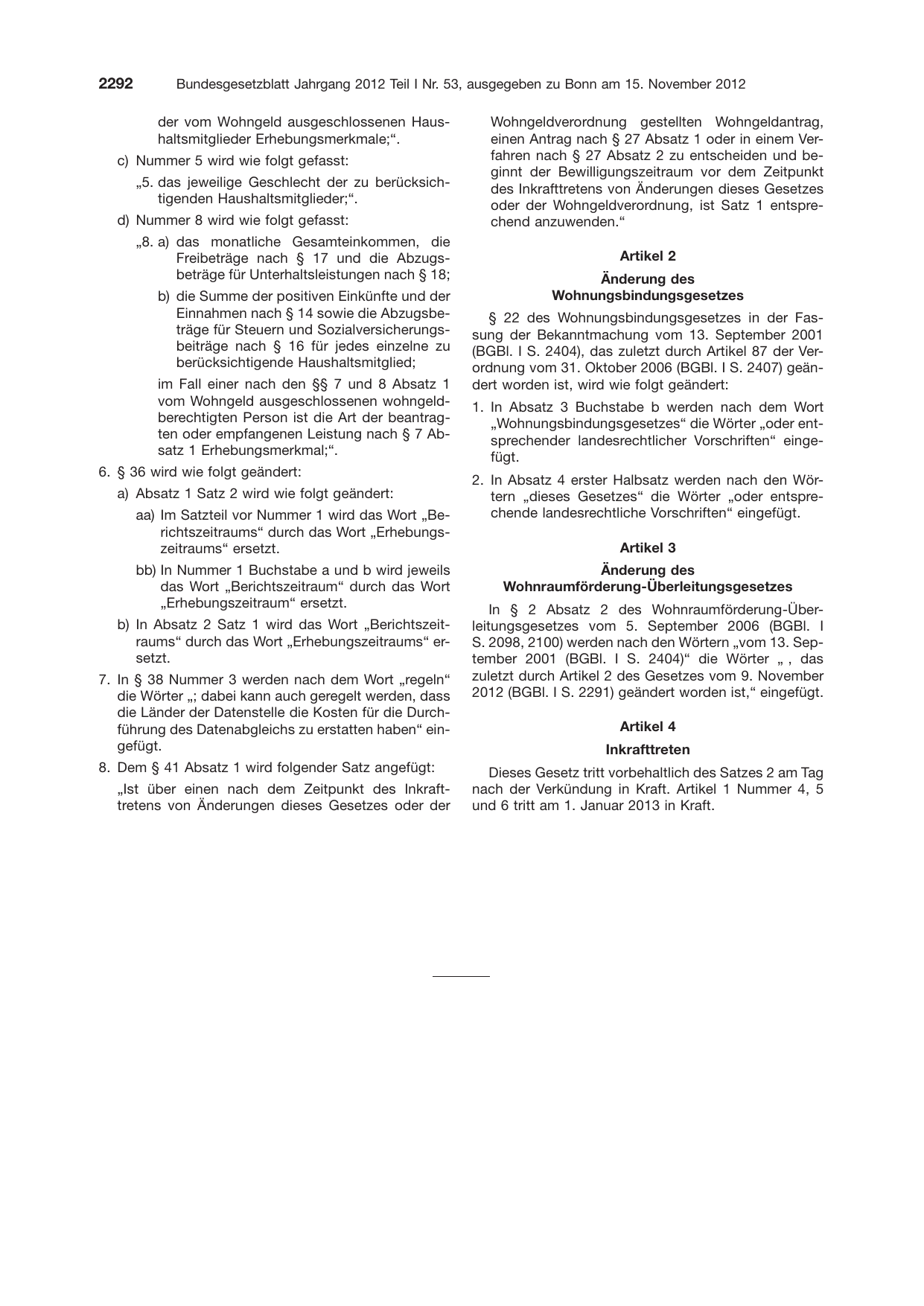 BGBl. 2012, Seite 2292 — Originalseite als Abbildung