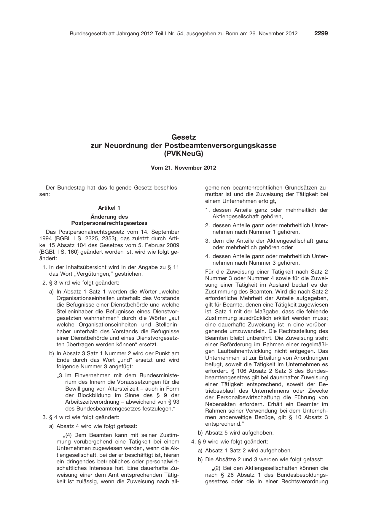 BGBl. 2012, Seite 2299 — Originalseite als Abbildung