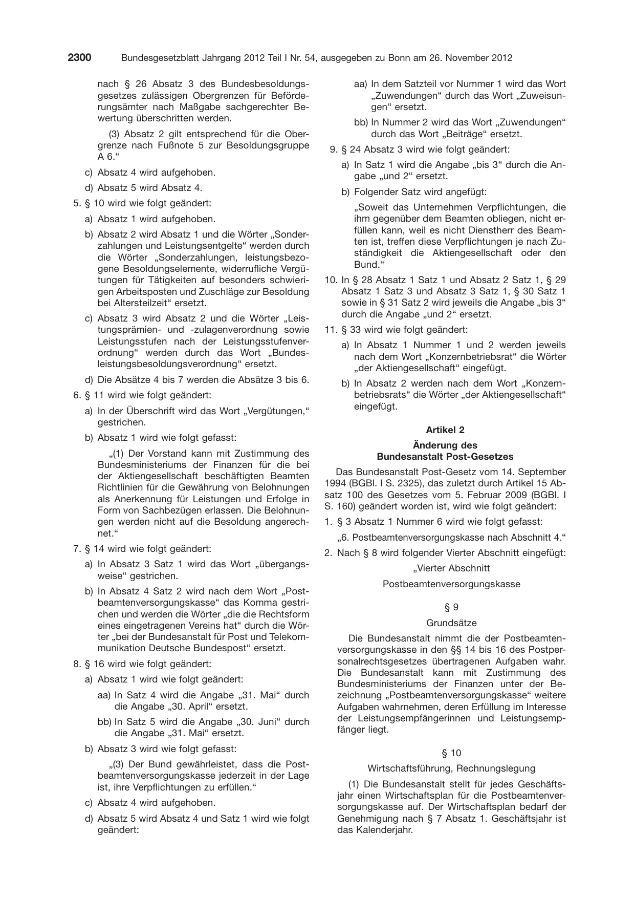 BGBl. 2012, Seite 2300 — Originalseite als Abbildung
