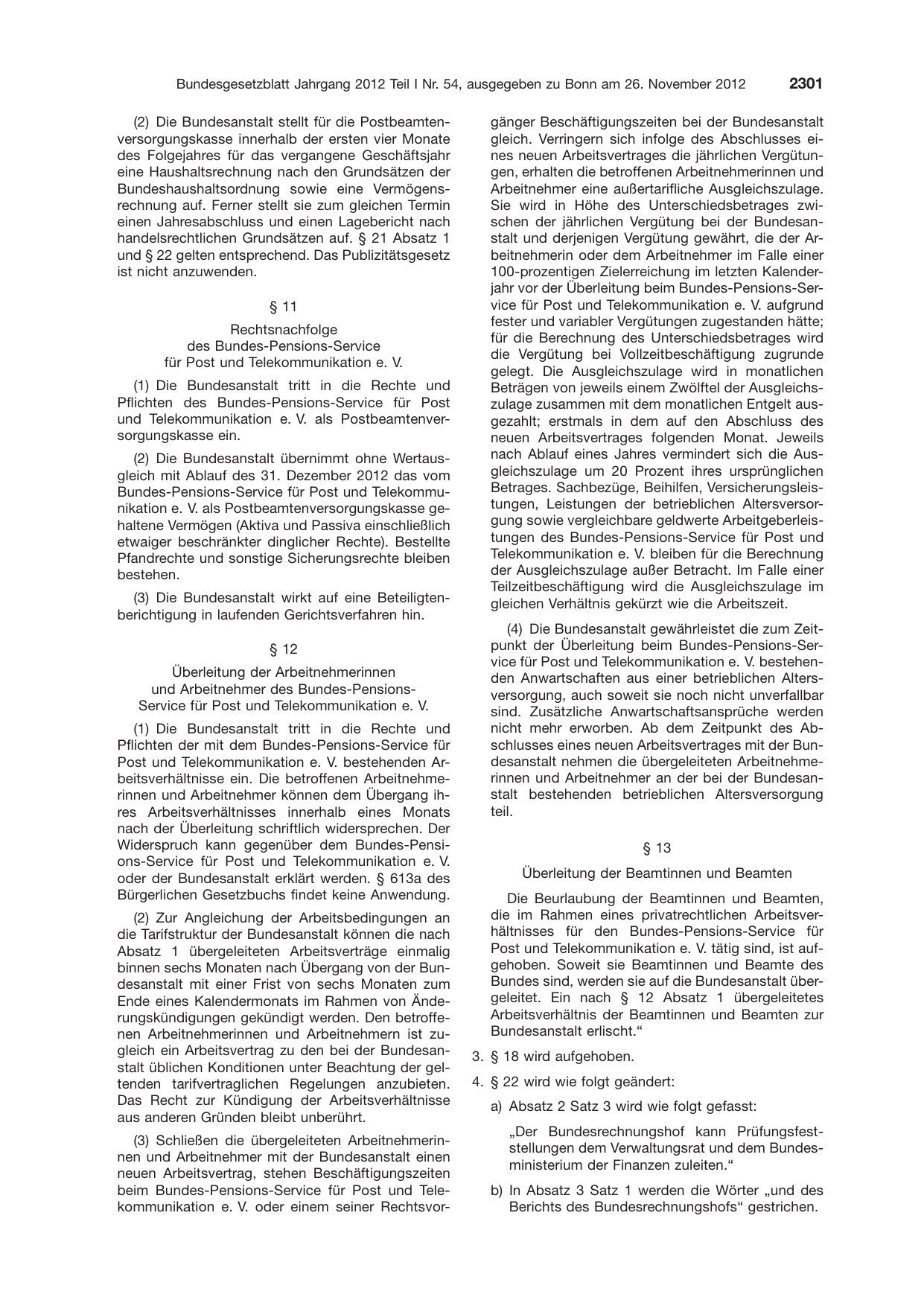 BGBl. 2012, Seite 2301 — Originalseite als Abbildung