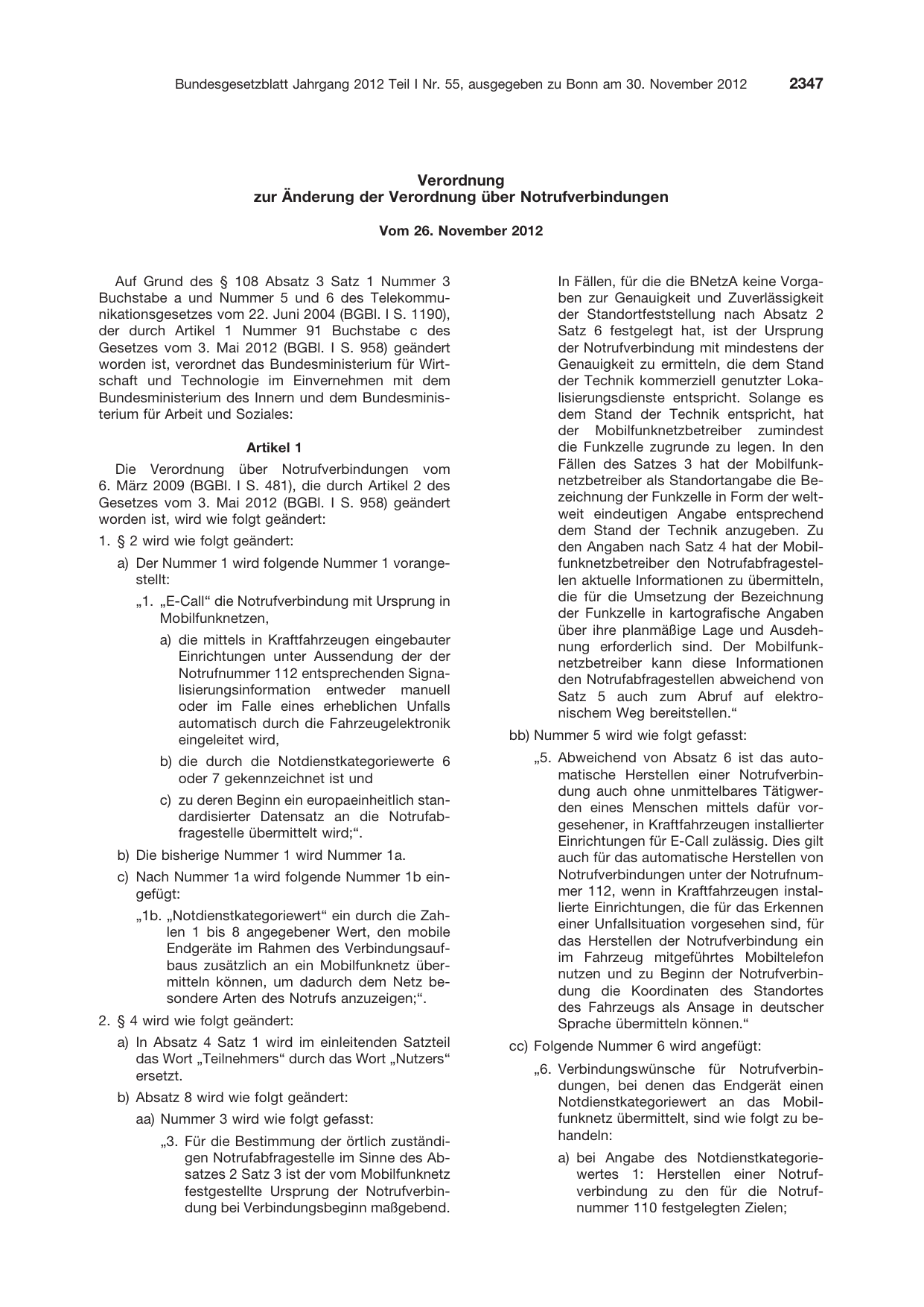 BGBl. 2012, Seite 2347 — Originalseite als Abbildung