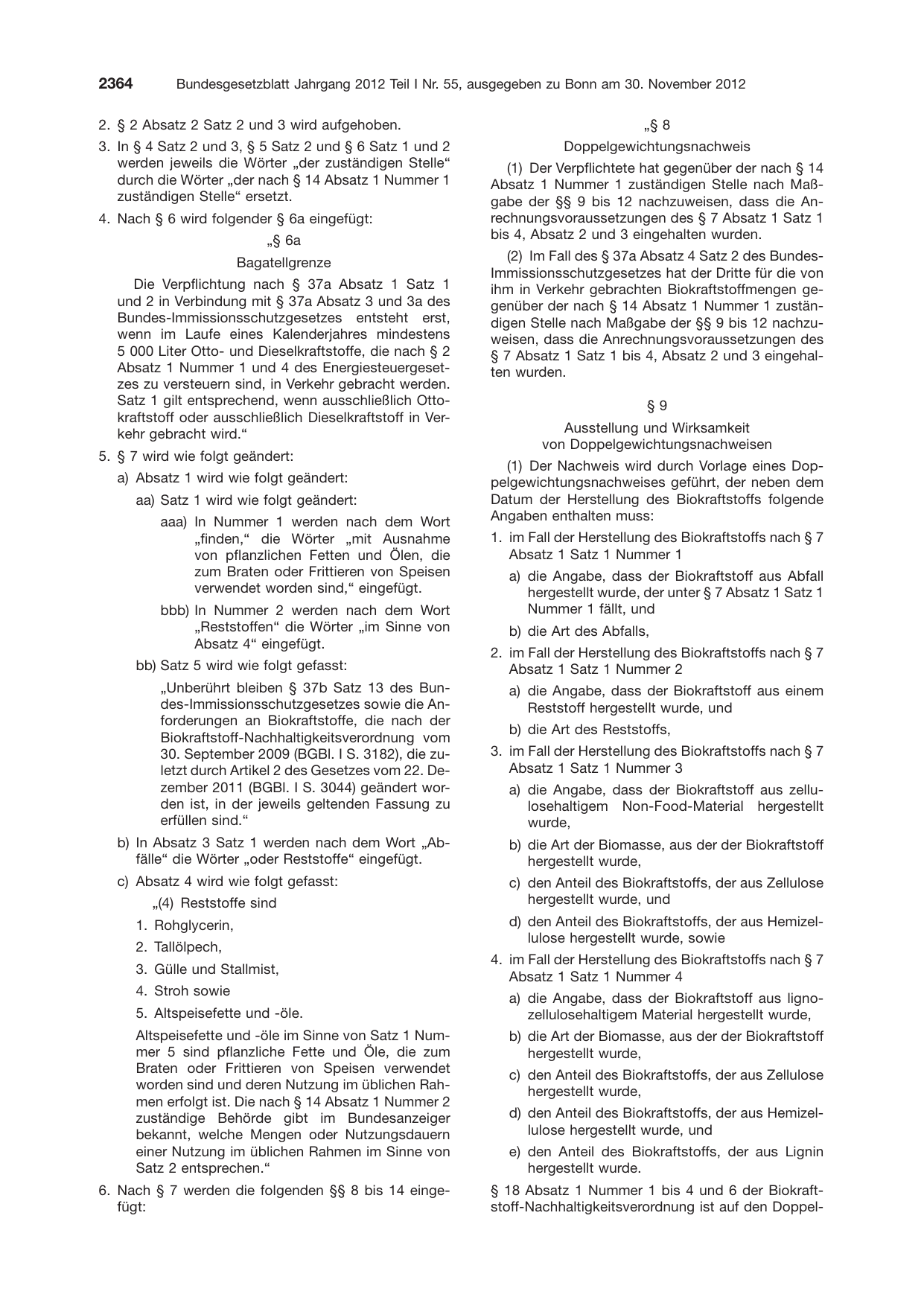 BGBl. 2012, Seite 2364 — Originalseite als Abbildung
