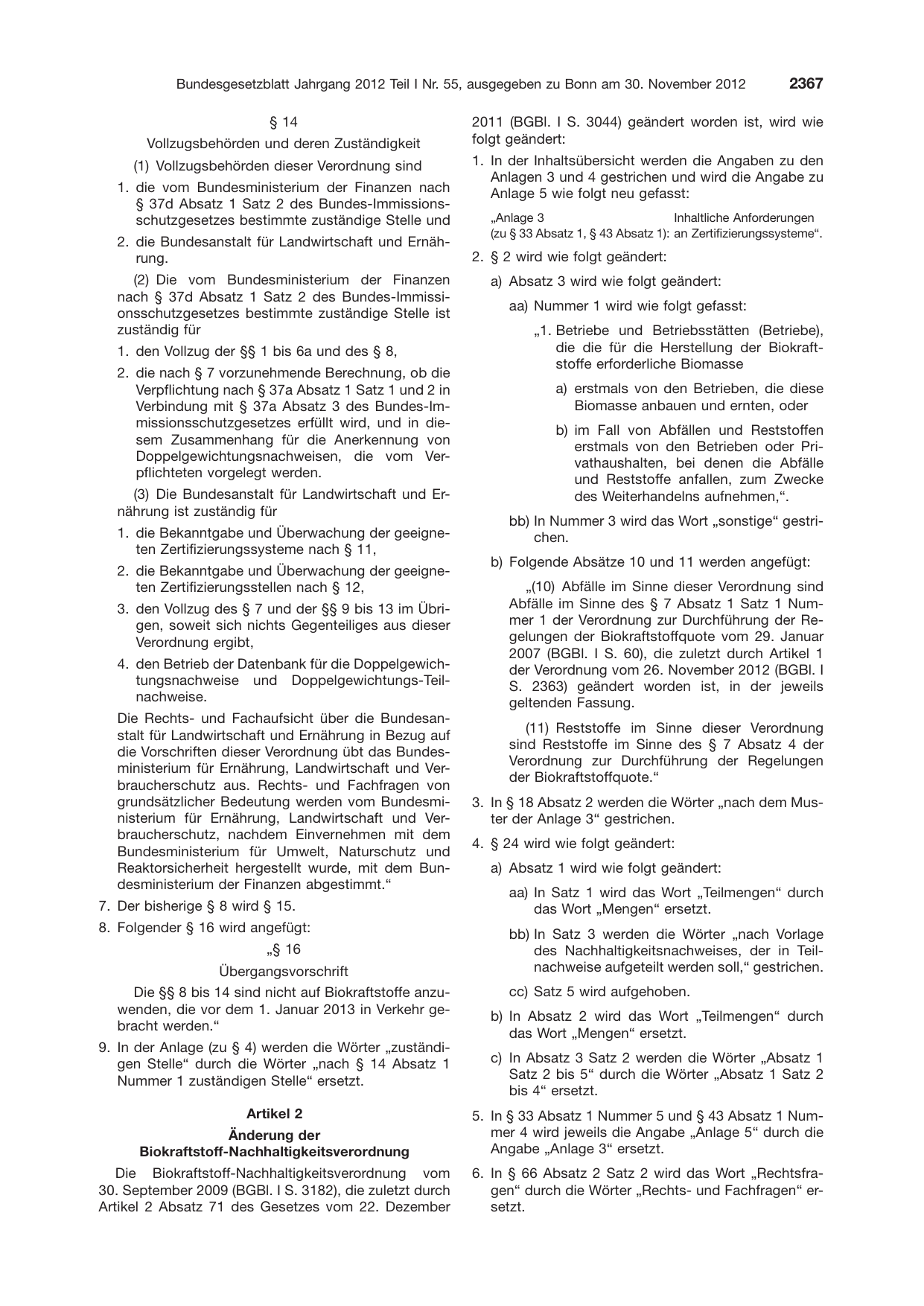 BGBl. 2012, Seite 2367 — Originalseite als Abbildung