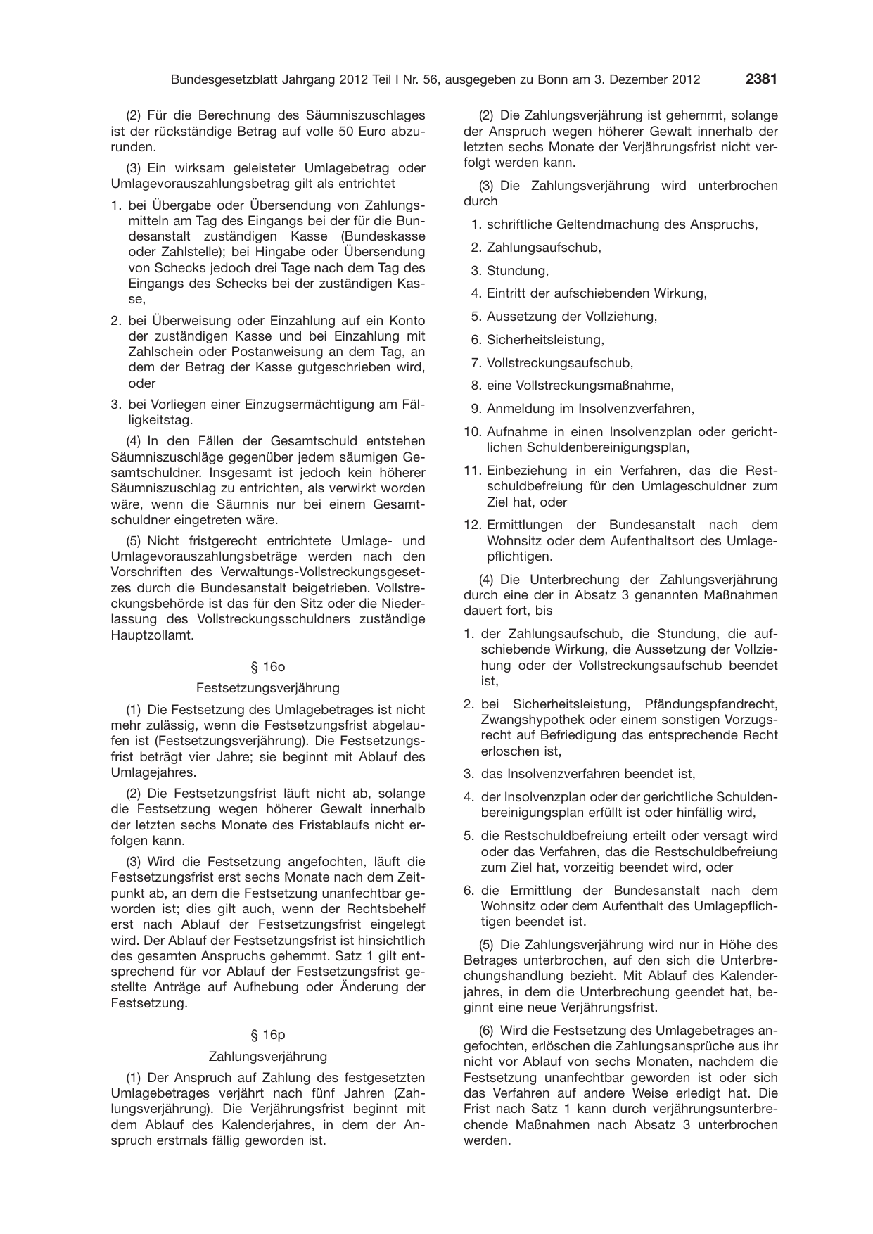 BGBl. 2012, Seite 2381 — Originalseite als Abbildung