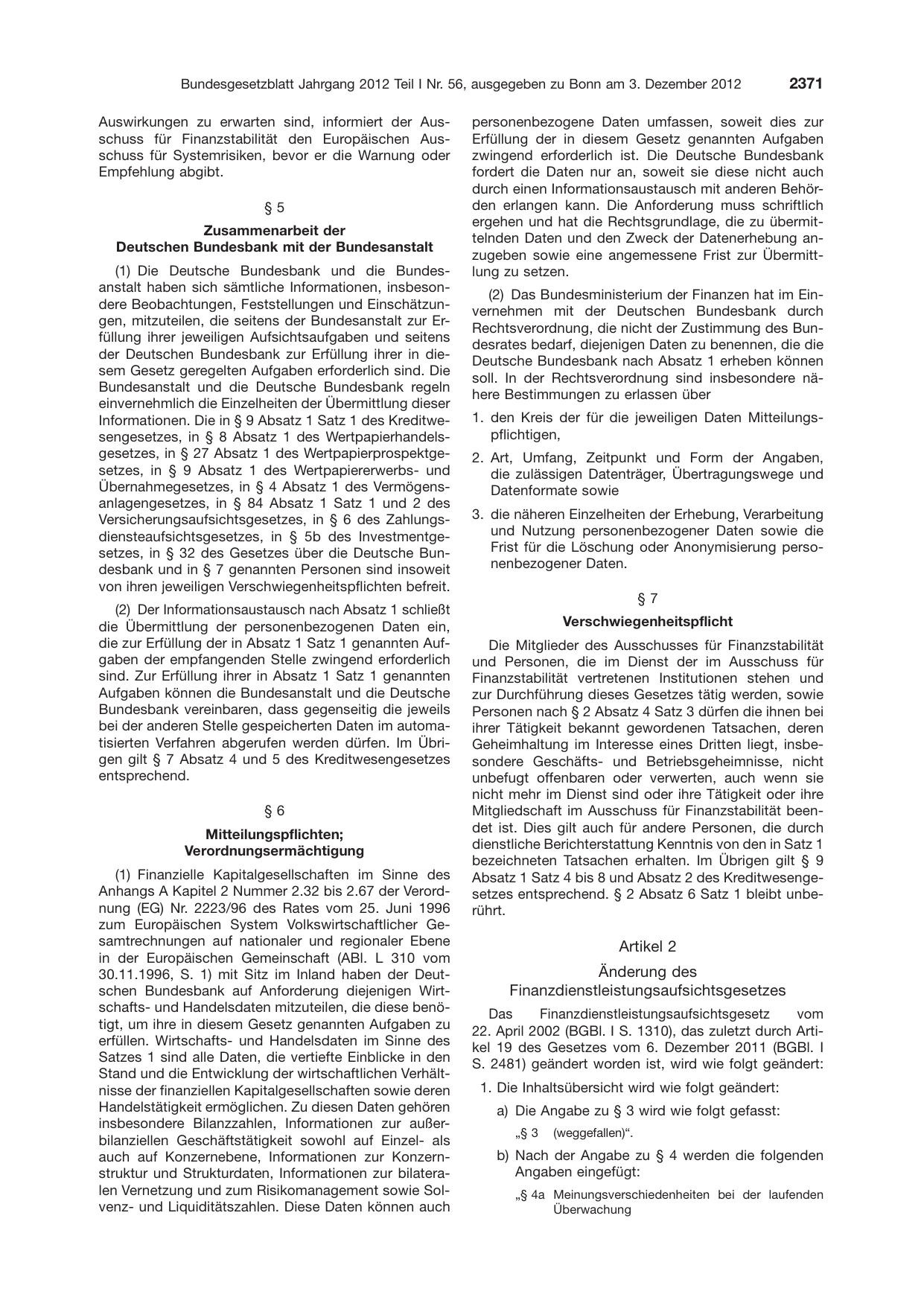 BGBl. 2012, Seite 2371 — Originalseite als Abbildung