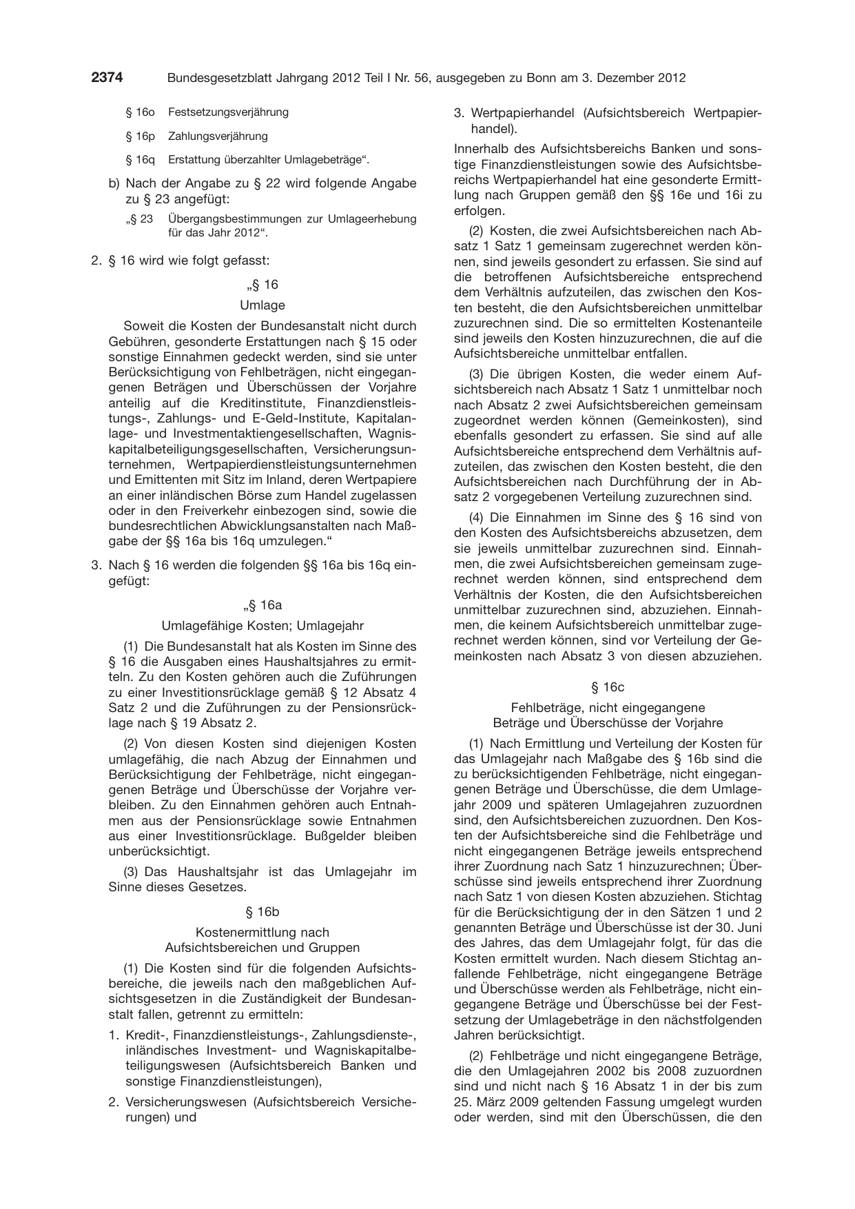 BGBl. 2012, Seite 2374 — Originalseite als Abbildung