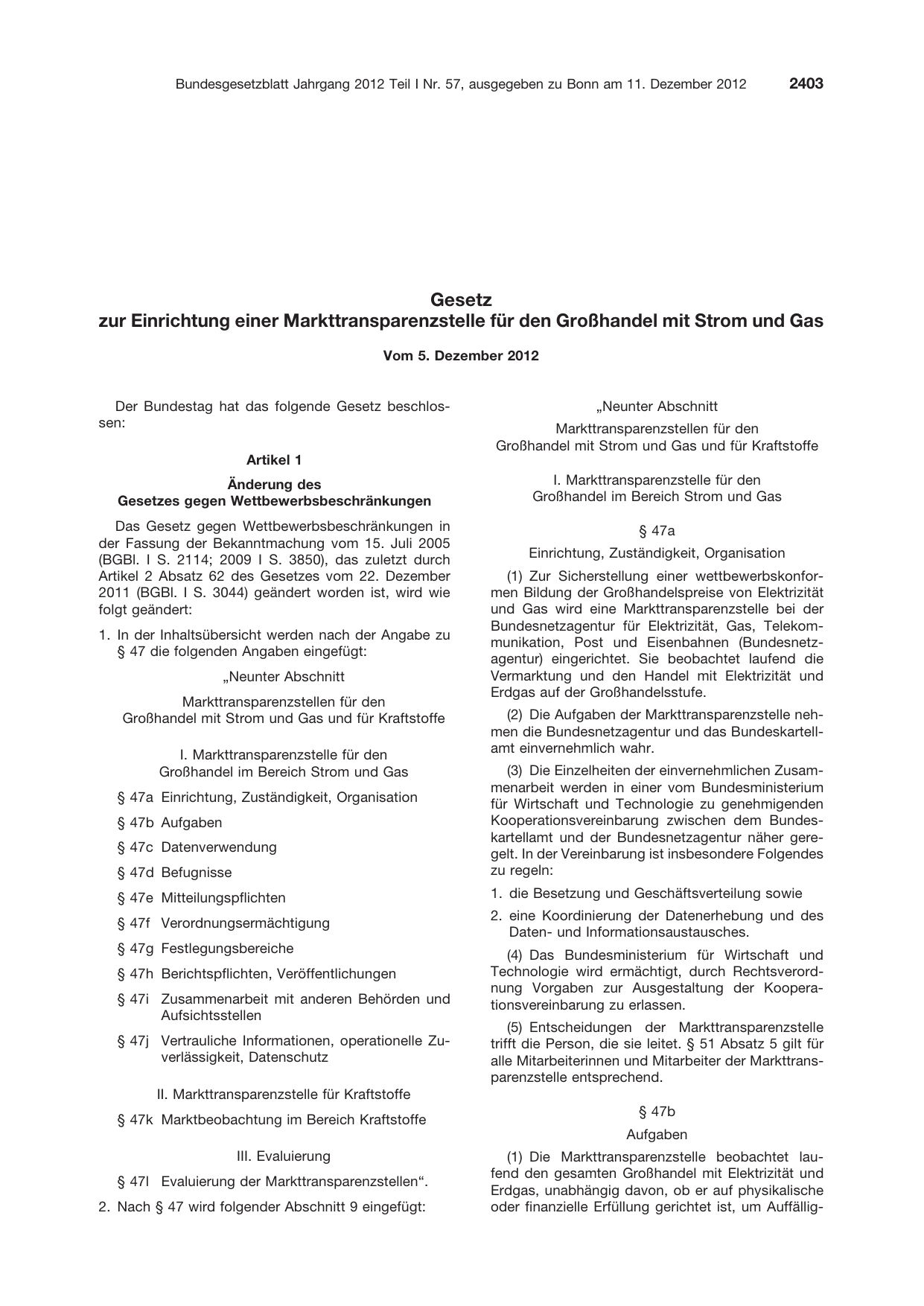BGBl. 2012, Seite 2403 — Originalseite als Abbildung