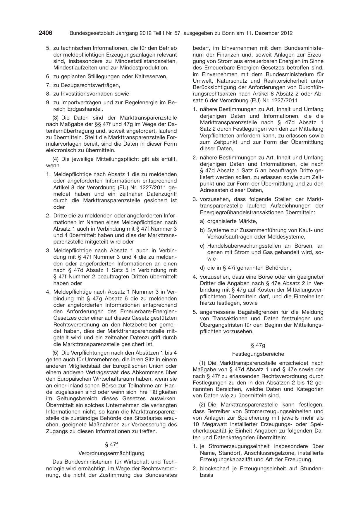BGBl. 2012, Seite 2406 — Originalseite als Abbildung