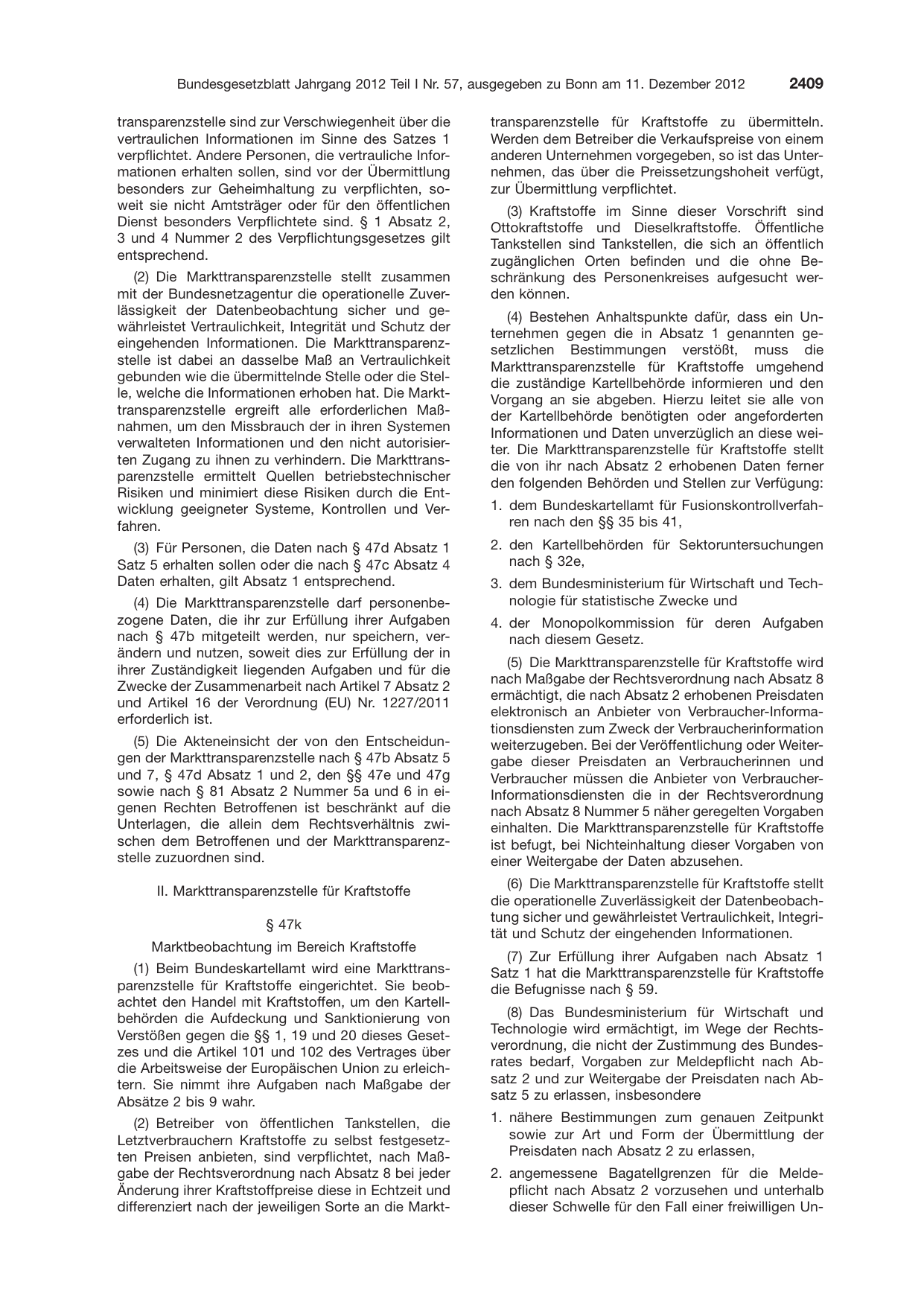 BGBl. 2012, Seite 2409 — Originalseite als Abbildung