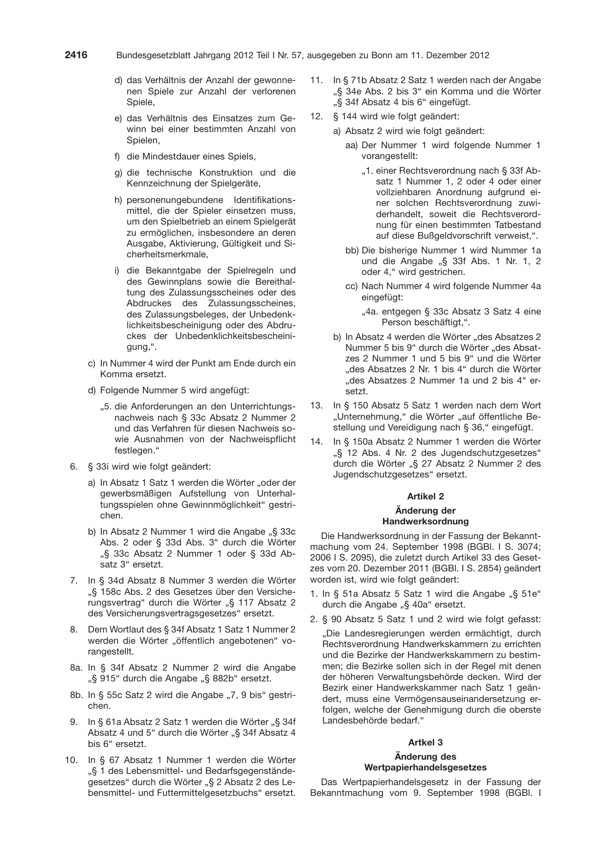 BGBl. 2012, Seite 2416 — Originalseite als Abbildung