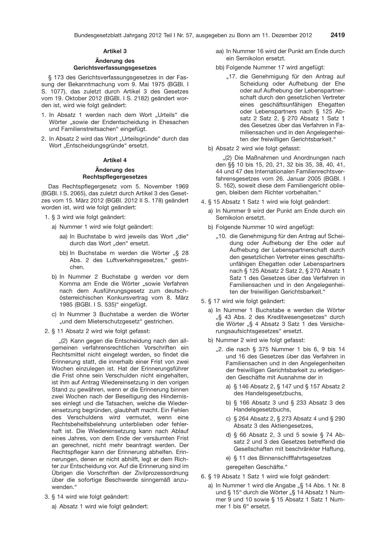 BGBl. 2012, Seite 2419 — Originalseite als Abbildung