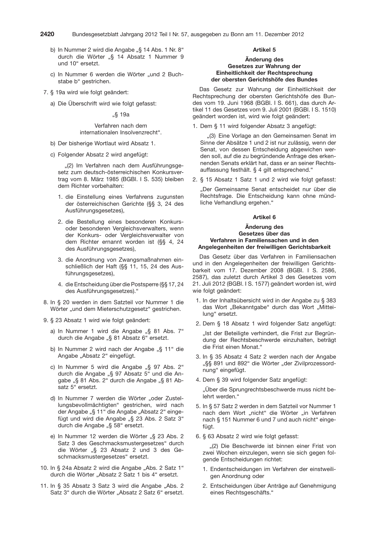 BGBl. 2012, Seite 2420 — Originalseite als Abbildung