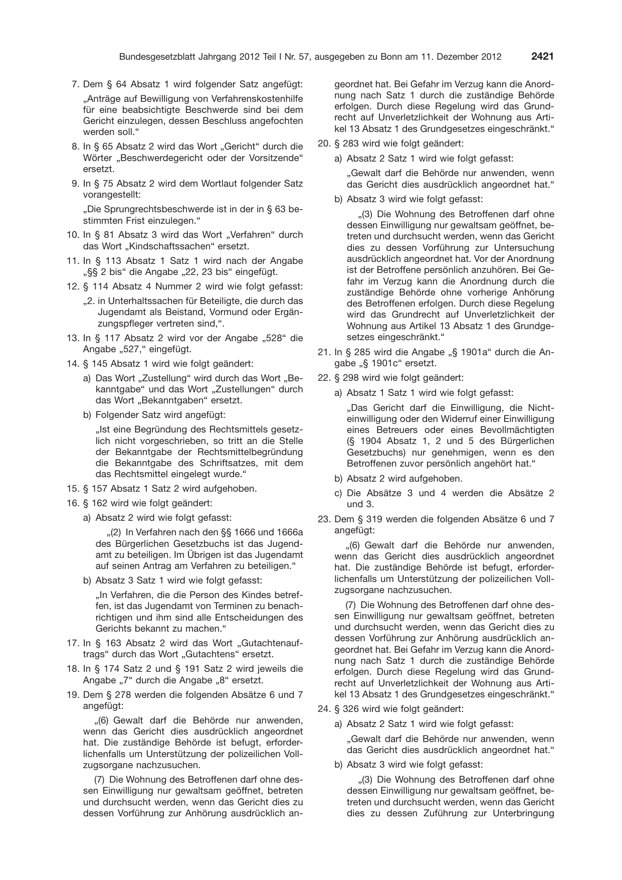 BGBl. 2012, Seite 2421 — Originalseite als Abbildung