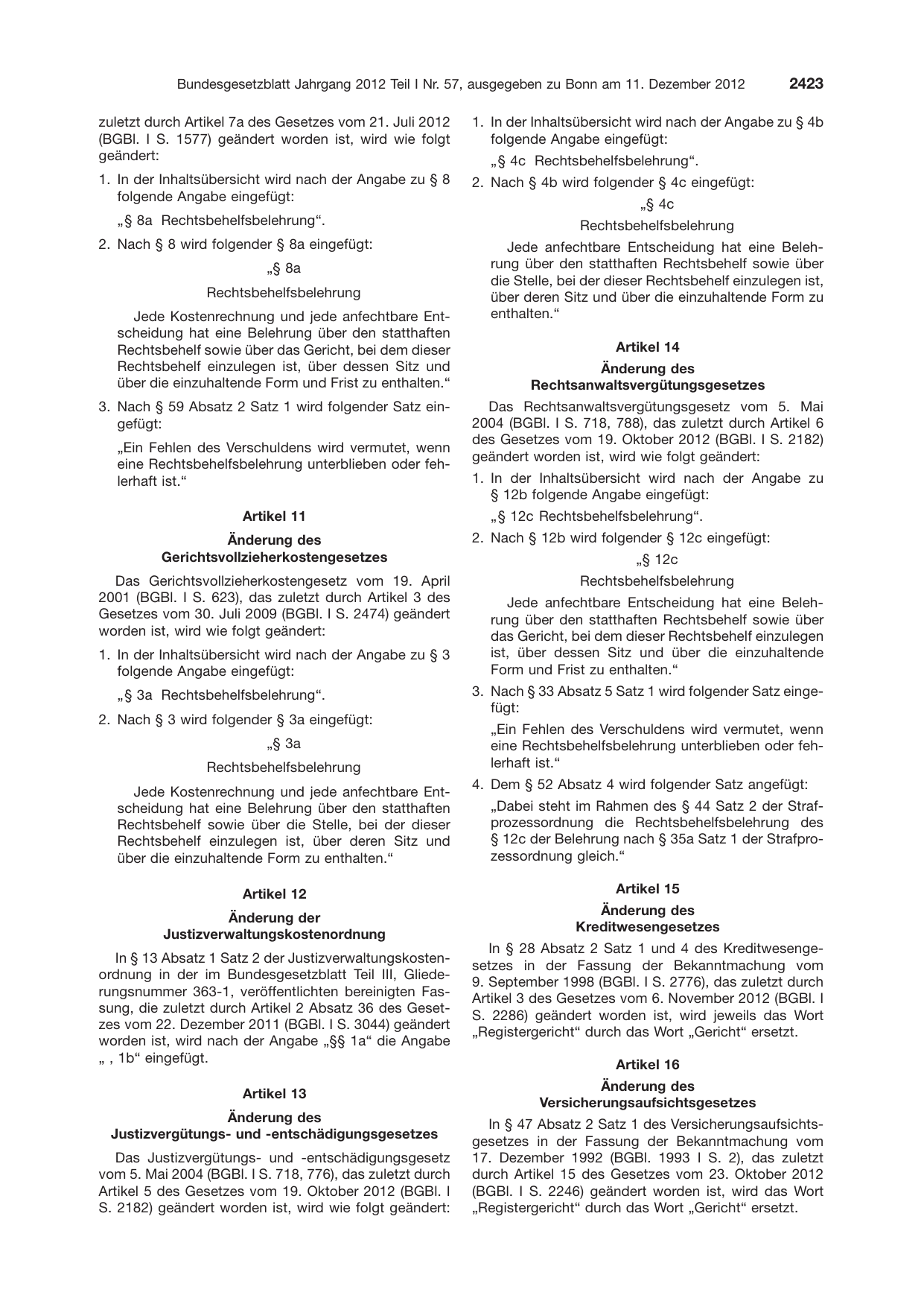 BGBl. 2012, Seite 2423 — Originalseite als Abbildung