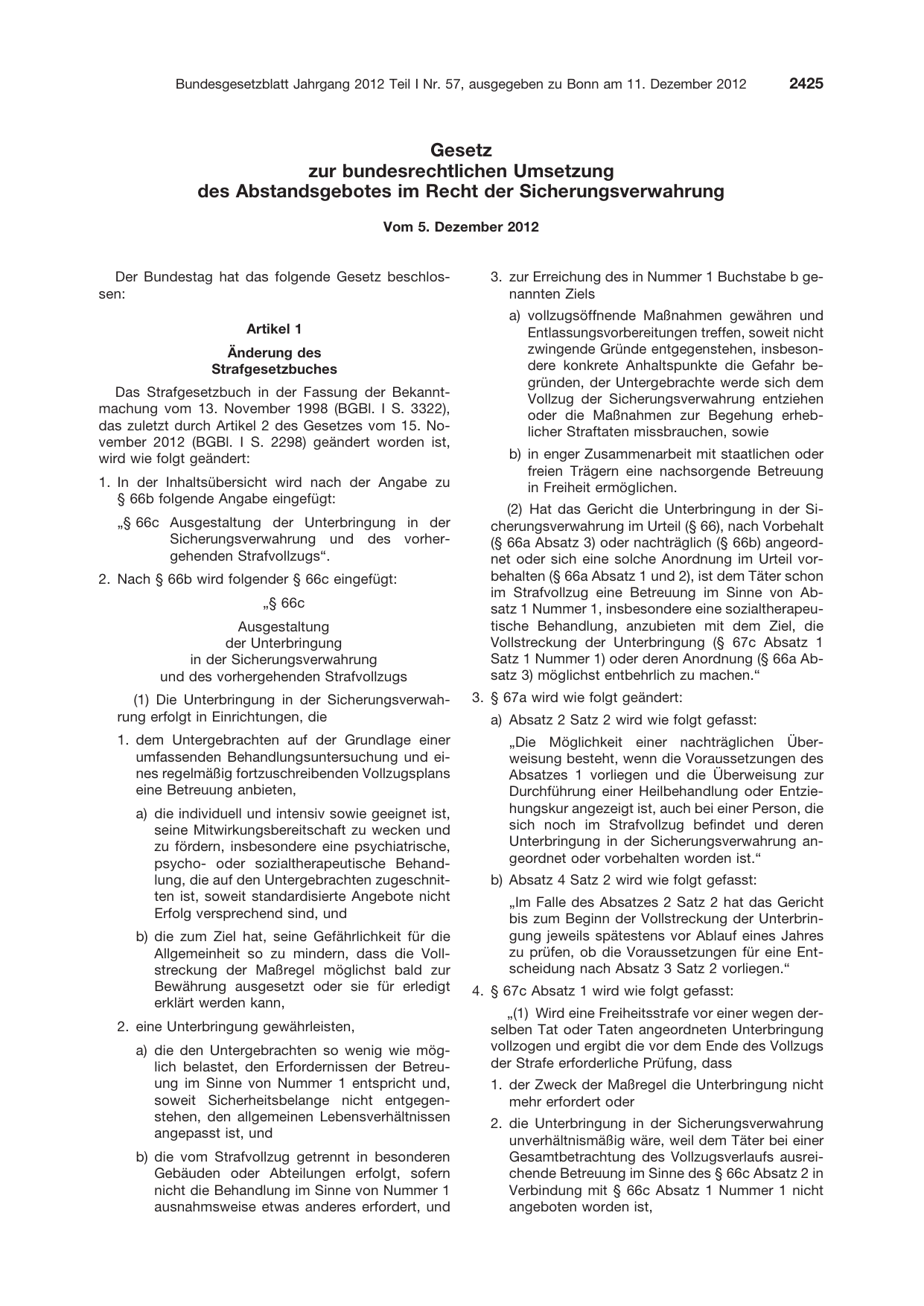 BGBl. 2012, Seite 2425 — Originalseite als Abbildung