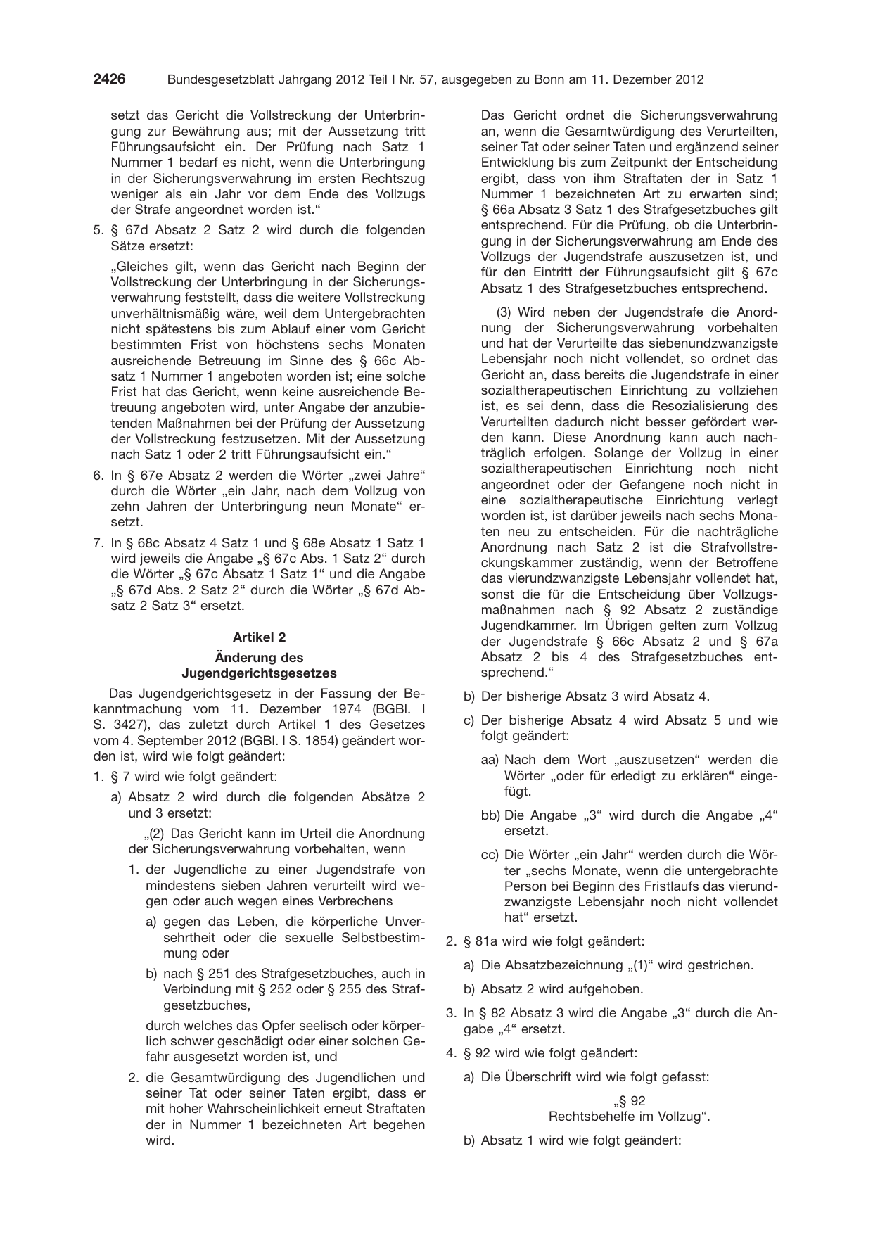 BGBl. 2012, Seite 2426 — Originalseite als Abbildung