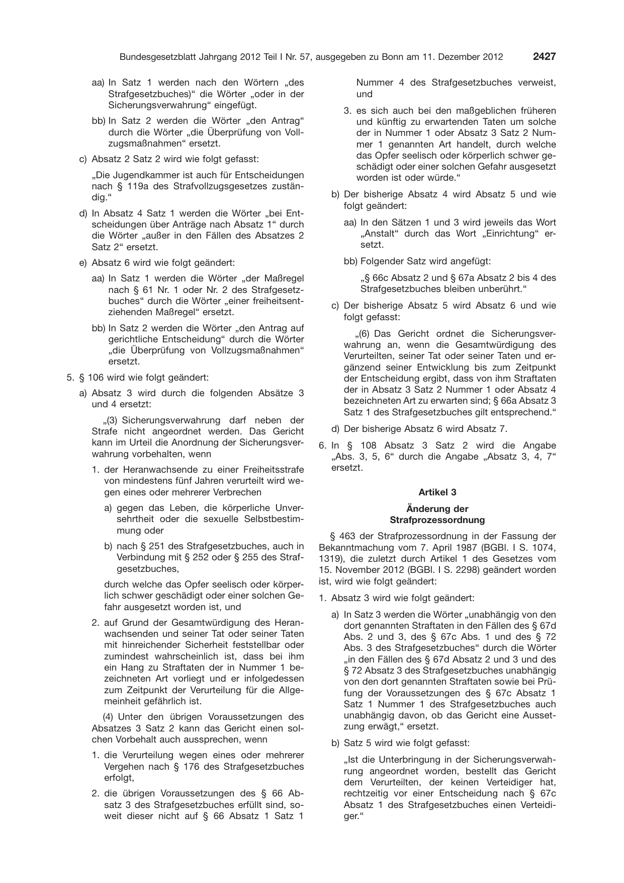BGBl. 2012, Seite 2427 — Originalseite als Abbildung