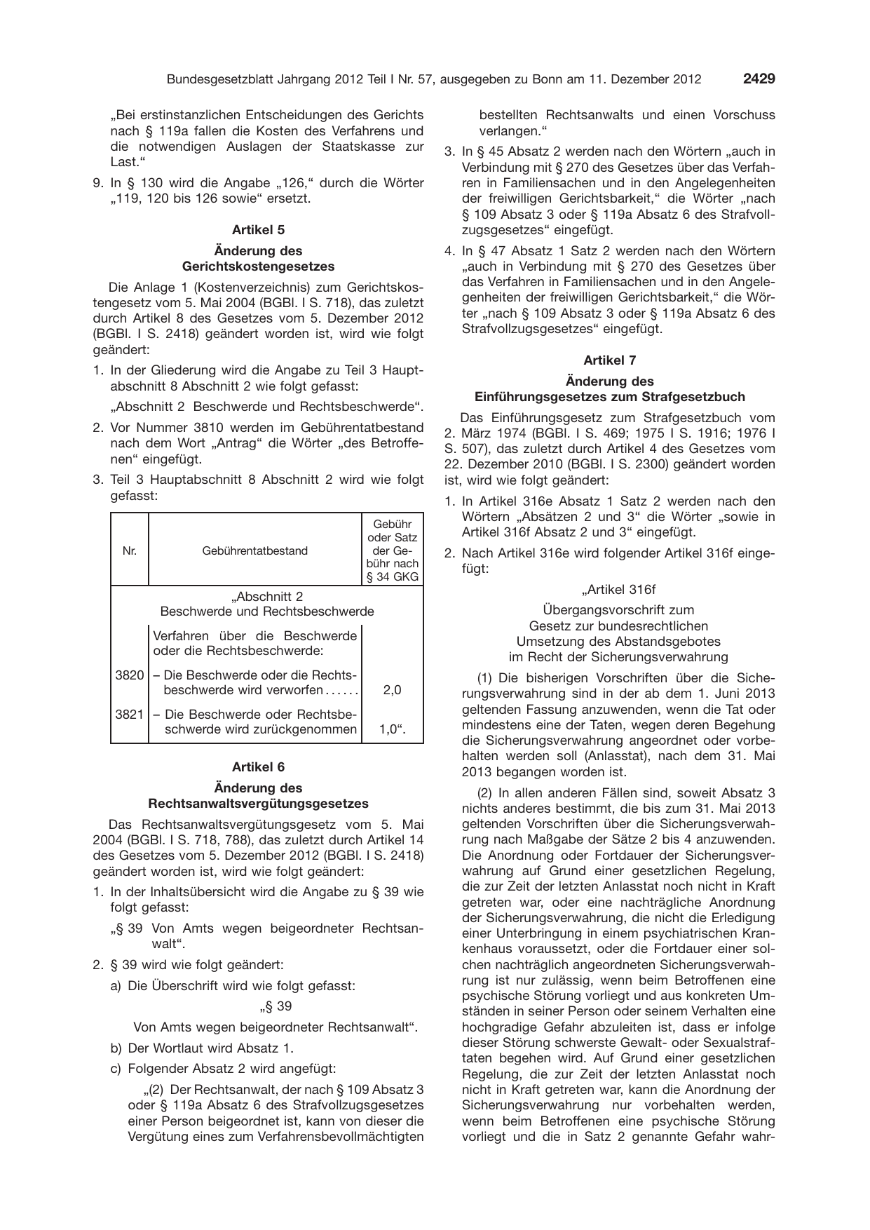 BGBl. 2012, Seite 2429 — Originalseite als Abbildung