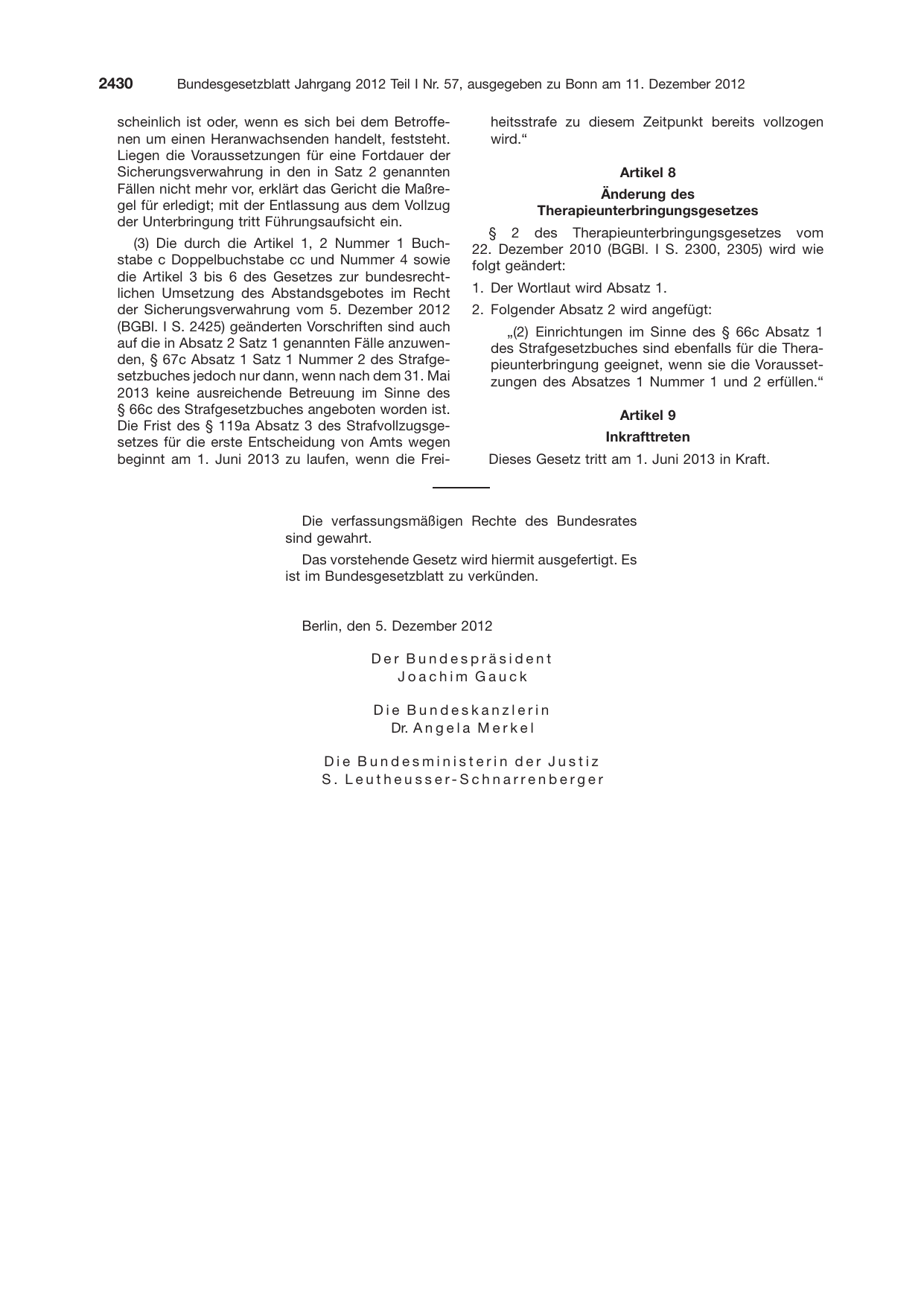 BGBl. 2012, Seite 2430 — Originalseite als Abbildung