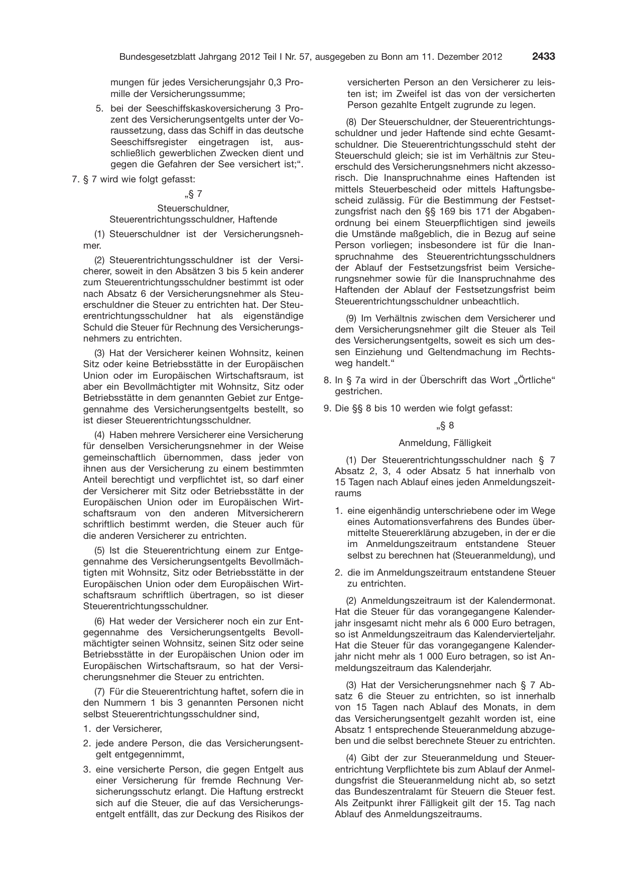 BGBl. 2012, Seite 2433 — Originalseite als Abbildung