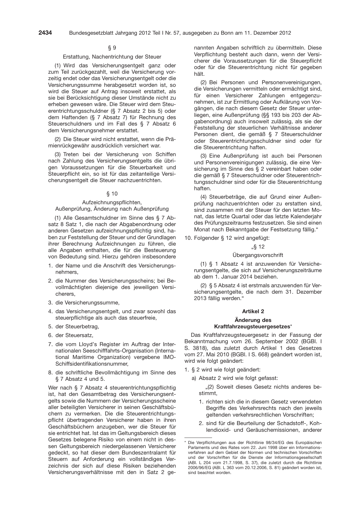 BGBl. 2012, Seite 2434 — Originalseite als Abbildung