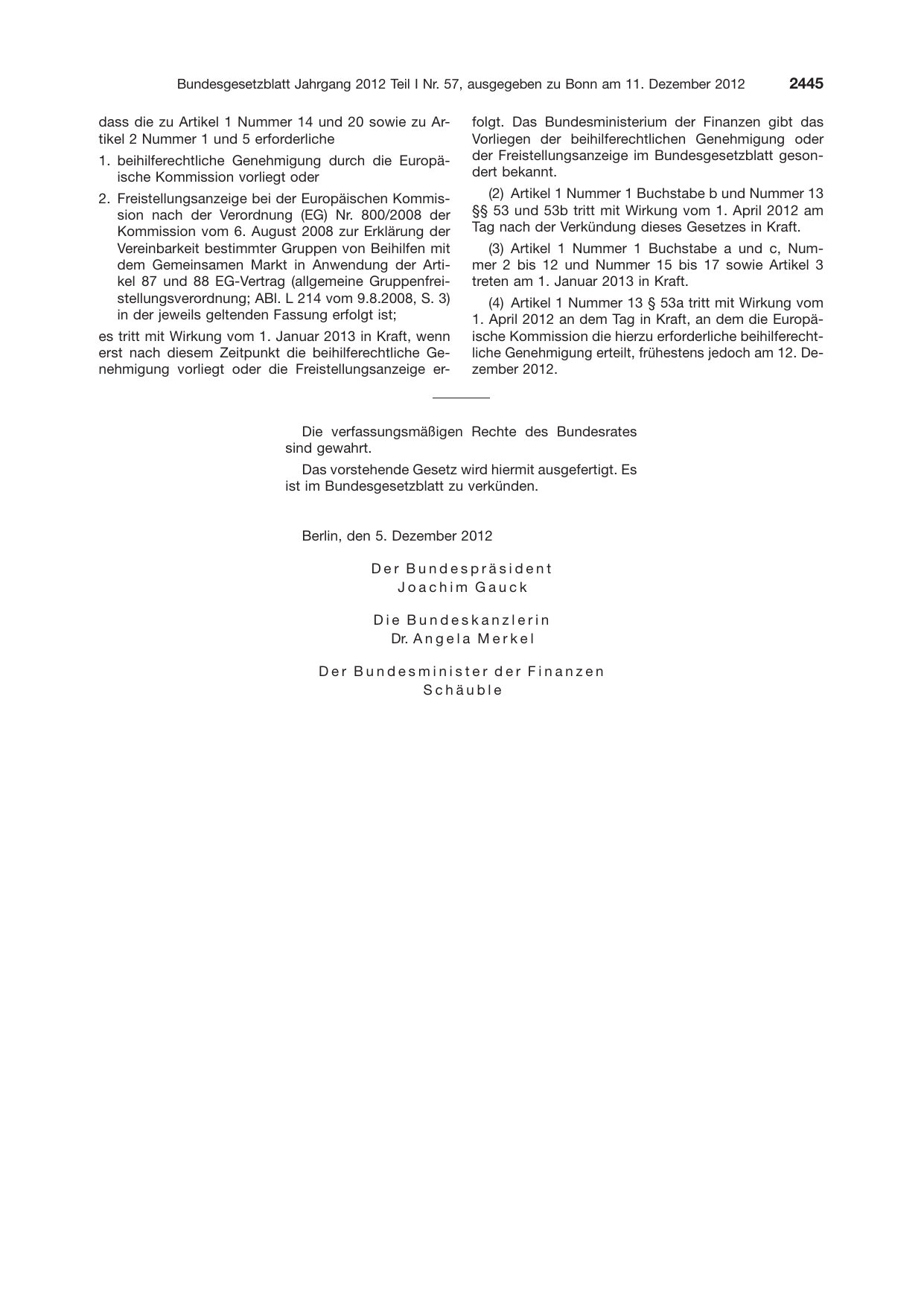 BGBl. 2012, Seite 2445 — Originalseite als Abbildung