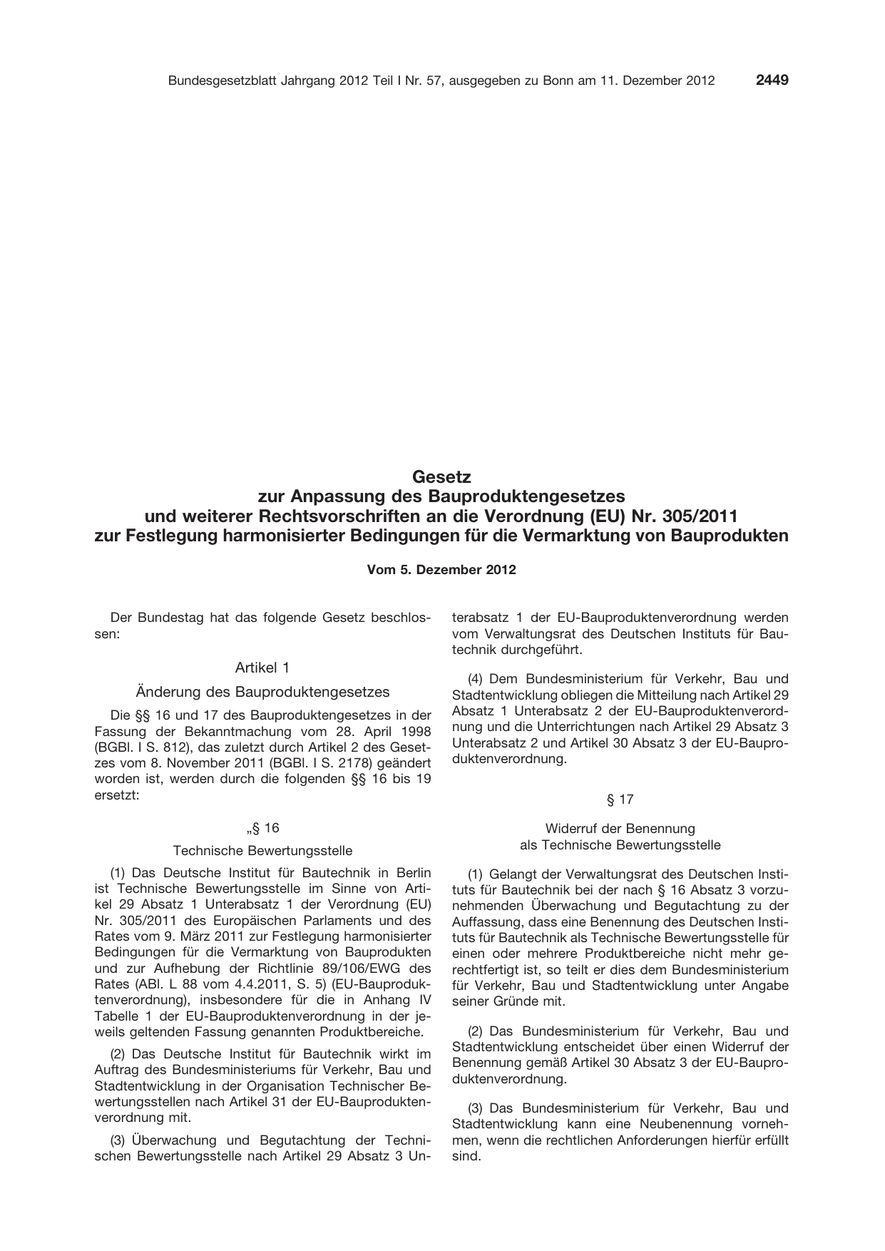BGBl. 2012, Seite 2449 — Originalseite als Abbildung