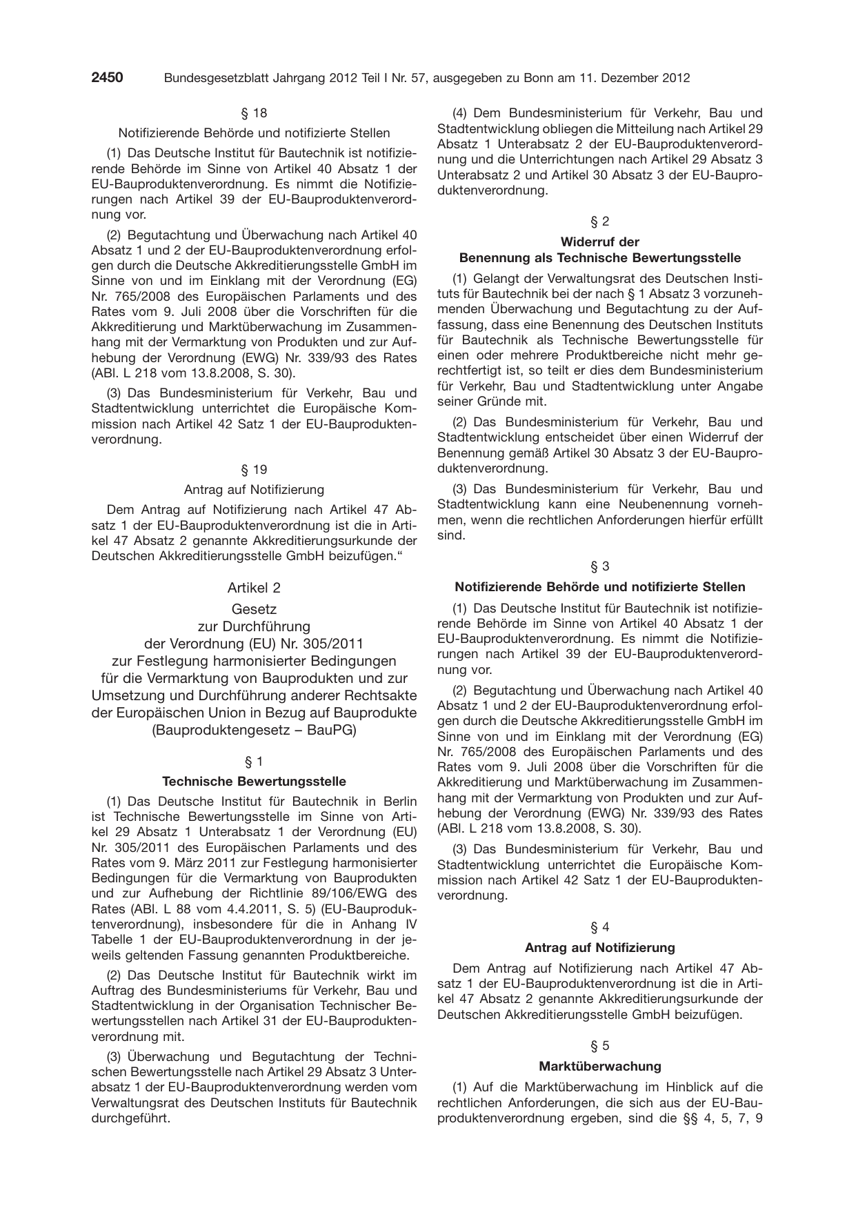 BGBl. 2012, Seite 2450 — Originalseite als Abbildung