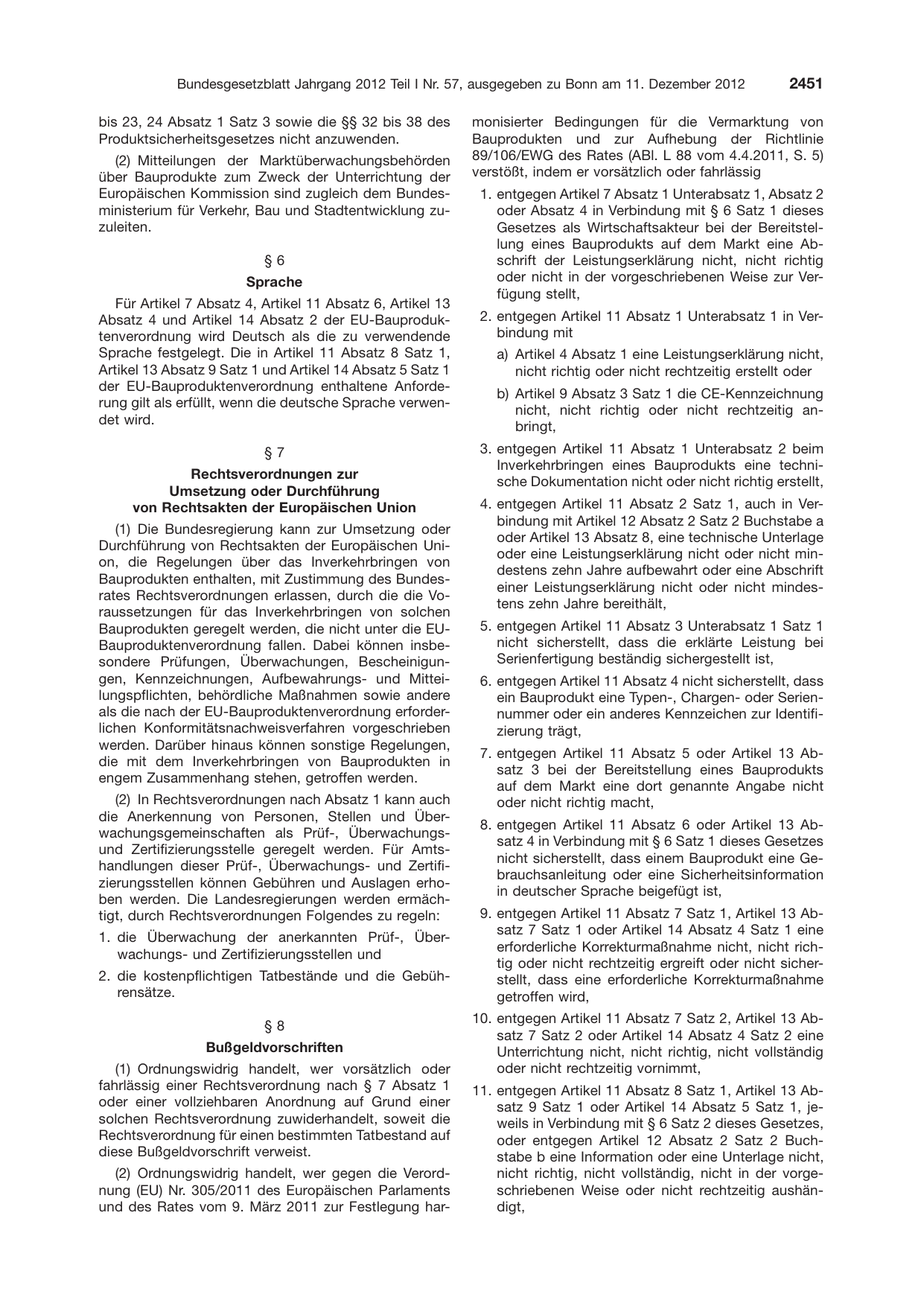 BGBl. 2012, Seite 2451 — Originalseite als Abbildung
