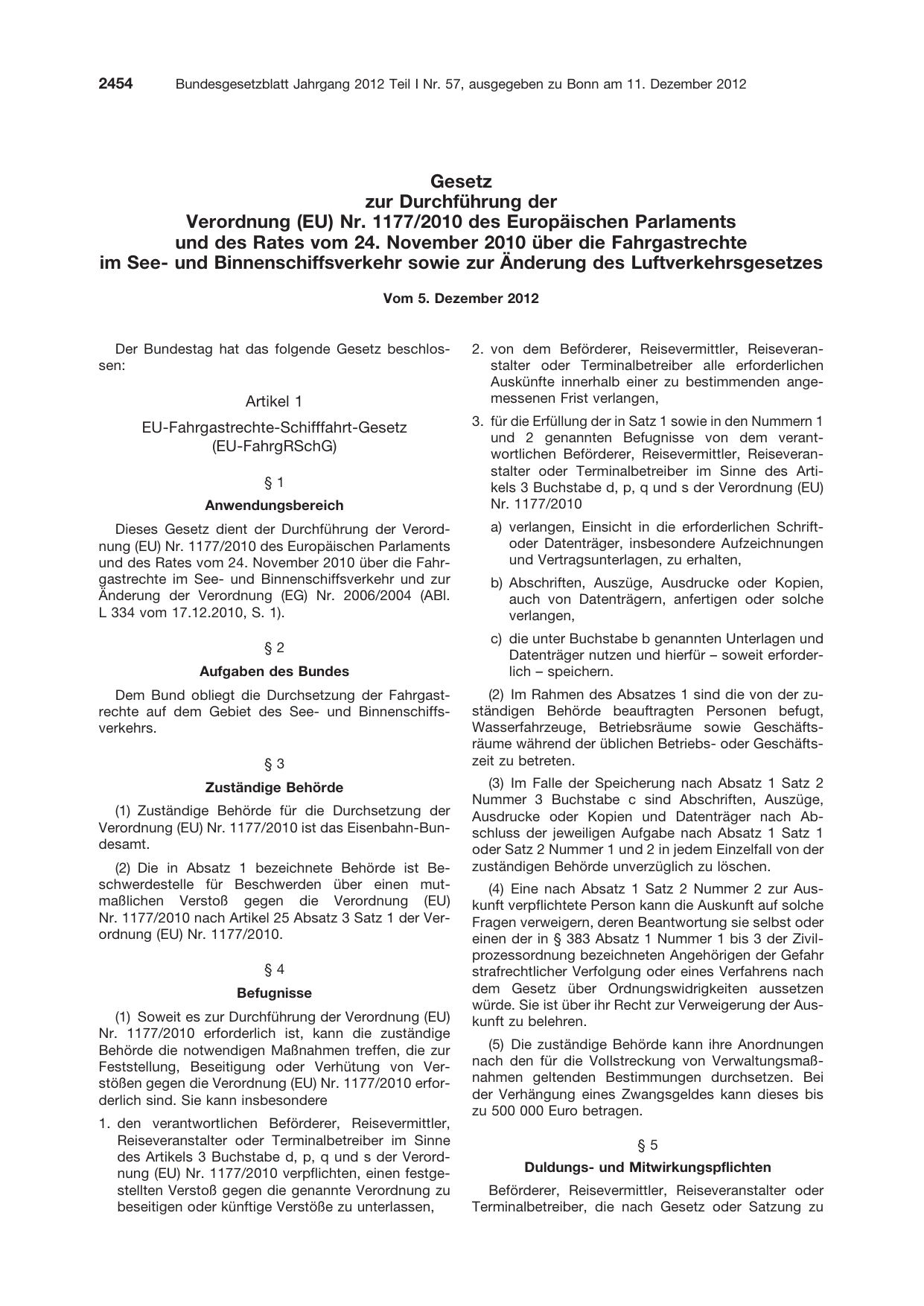 BGBl. 2012, Seite 2454 — Originalseite als Abbildung