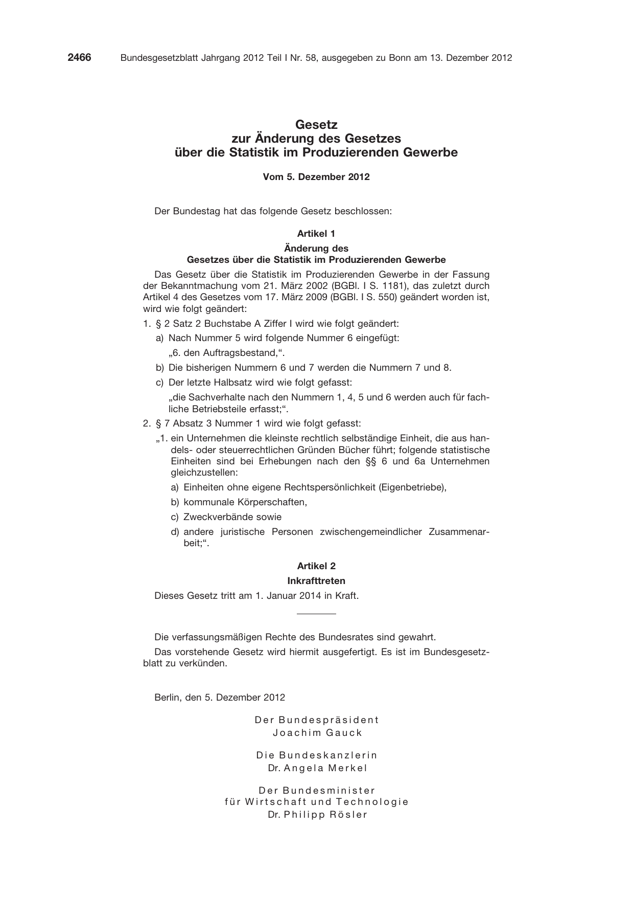 BGBl. 2012, Seite 2466 — Originalseite als Abbildung