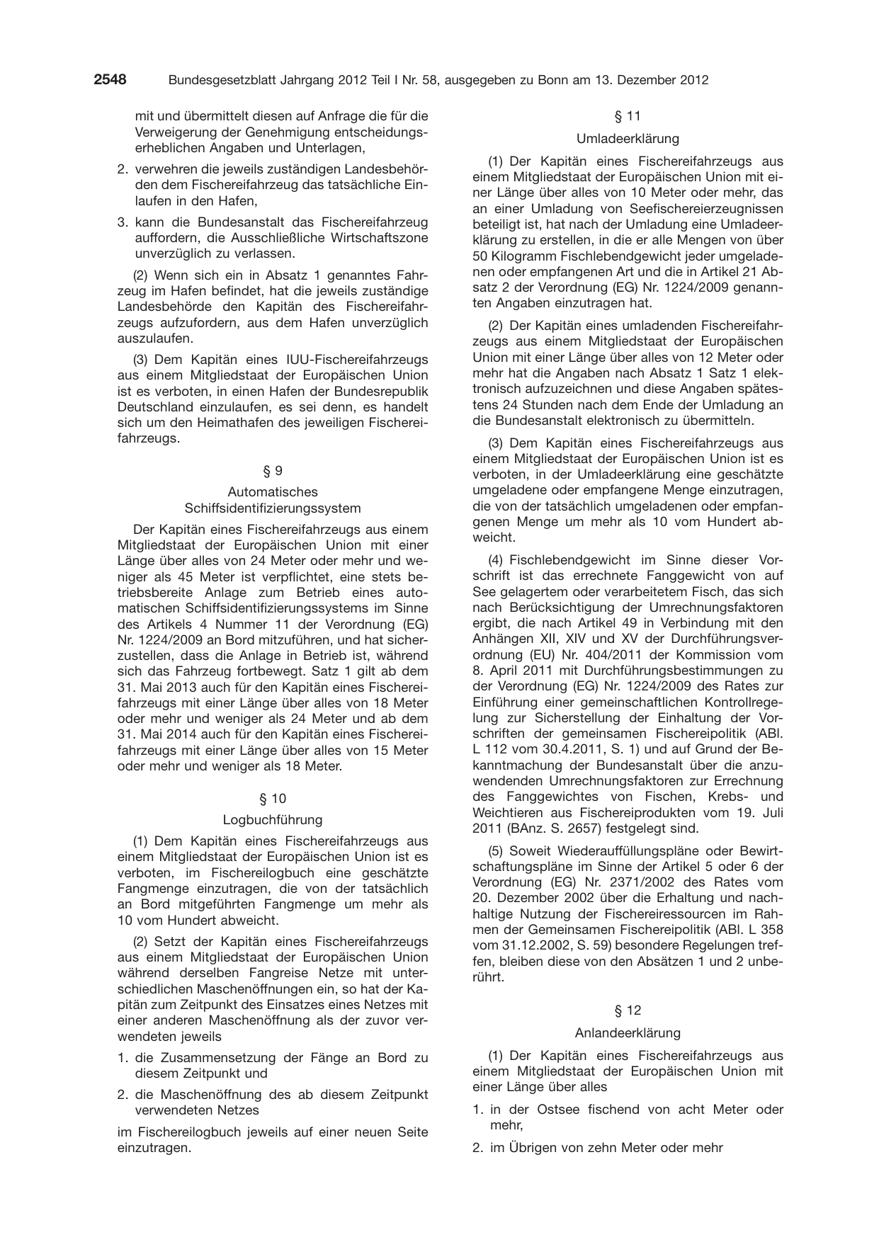 BGBl. 2012, Seite 2548 — Originalseite als Abbildung
