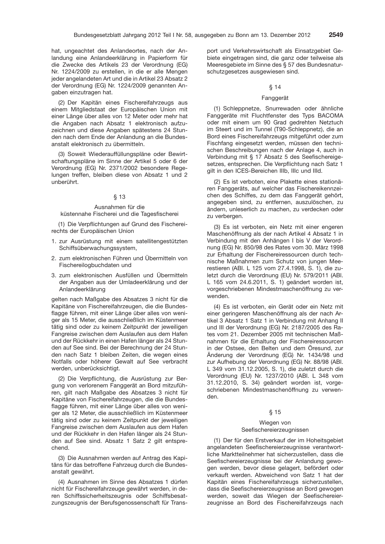 BGBl. 2012, Seite 2549 — Originalseite als Abbildung