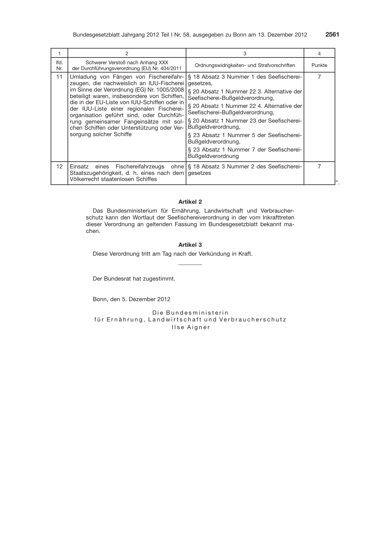 BGBl. 2012, Seite 2561 — Originalseite als Abbildung