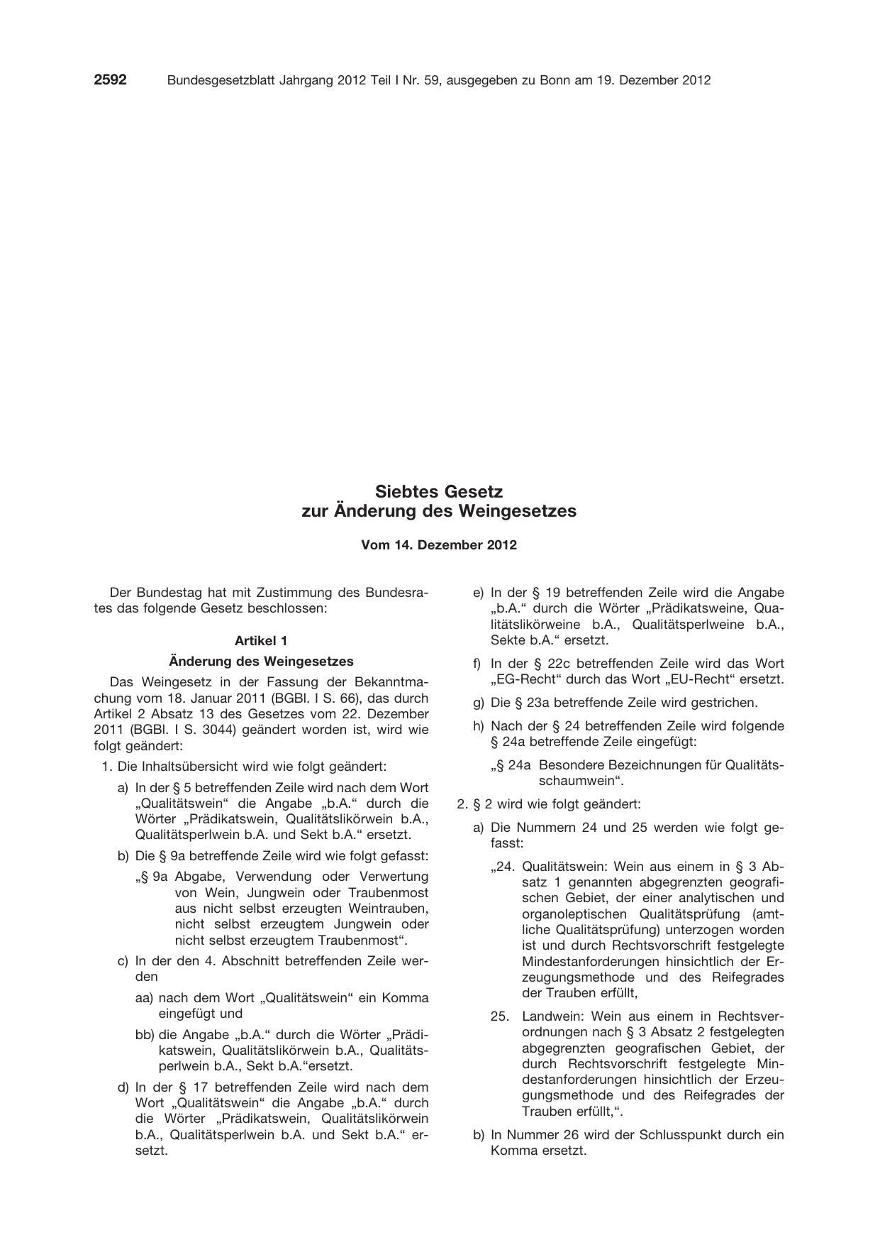 BGBl. 2012, Seite 2592 — Originalseite als Abbildung