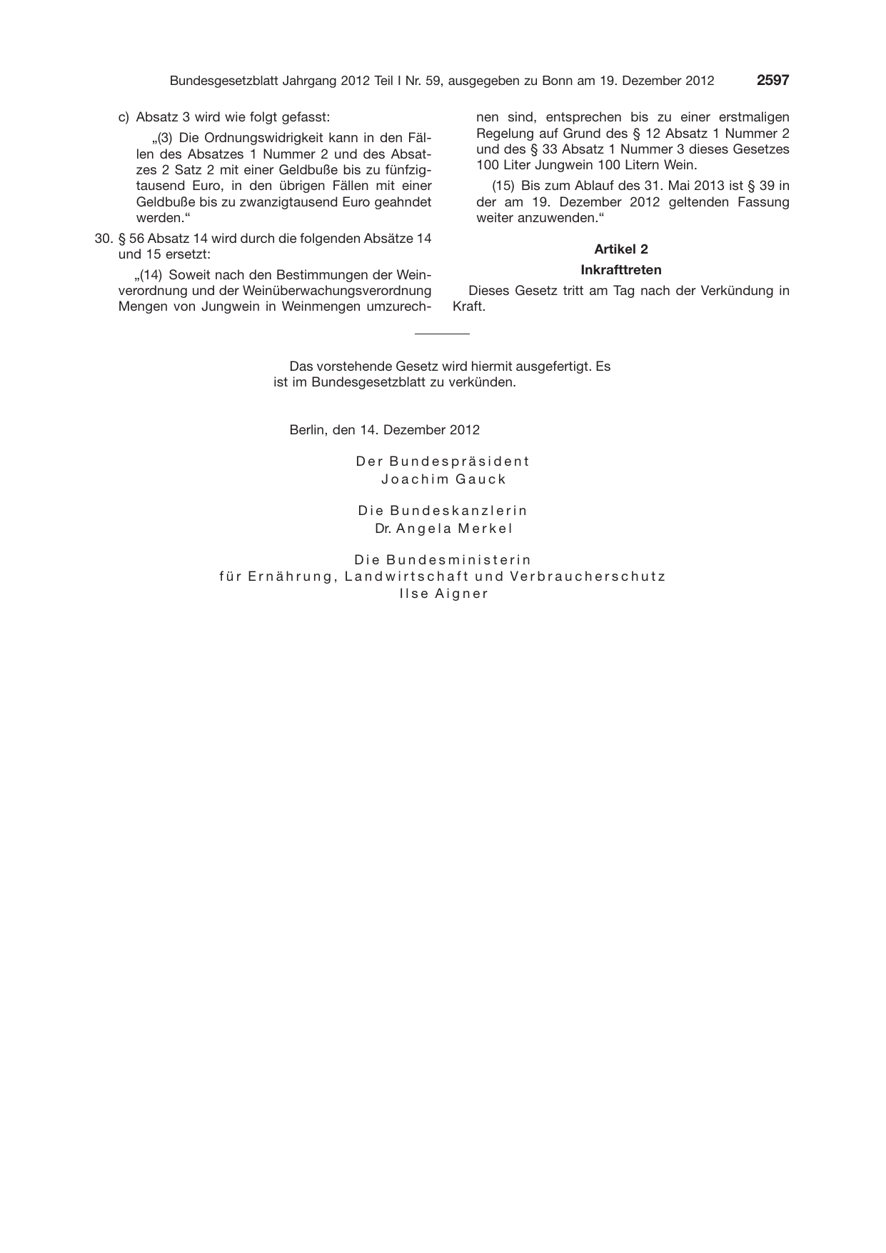 BGBl. 2012, Seite 2597 — Originalseite als Abbildung