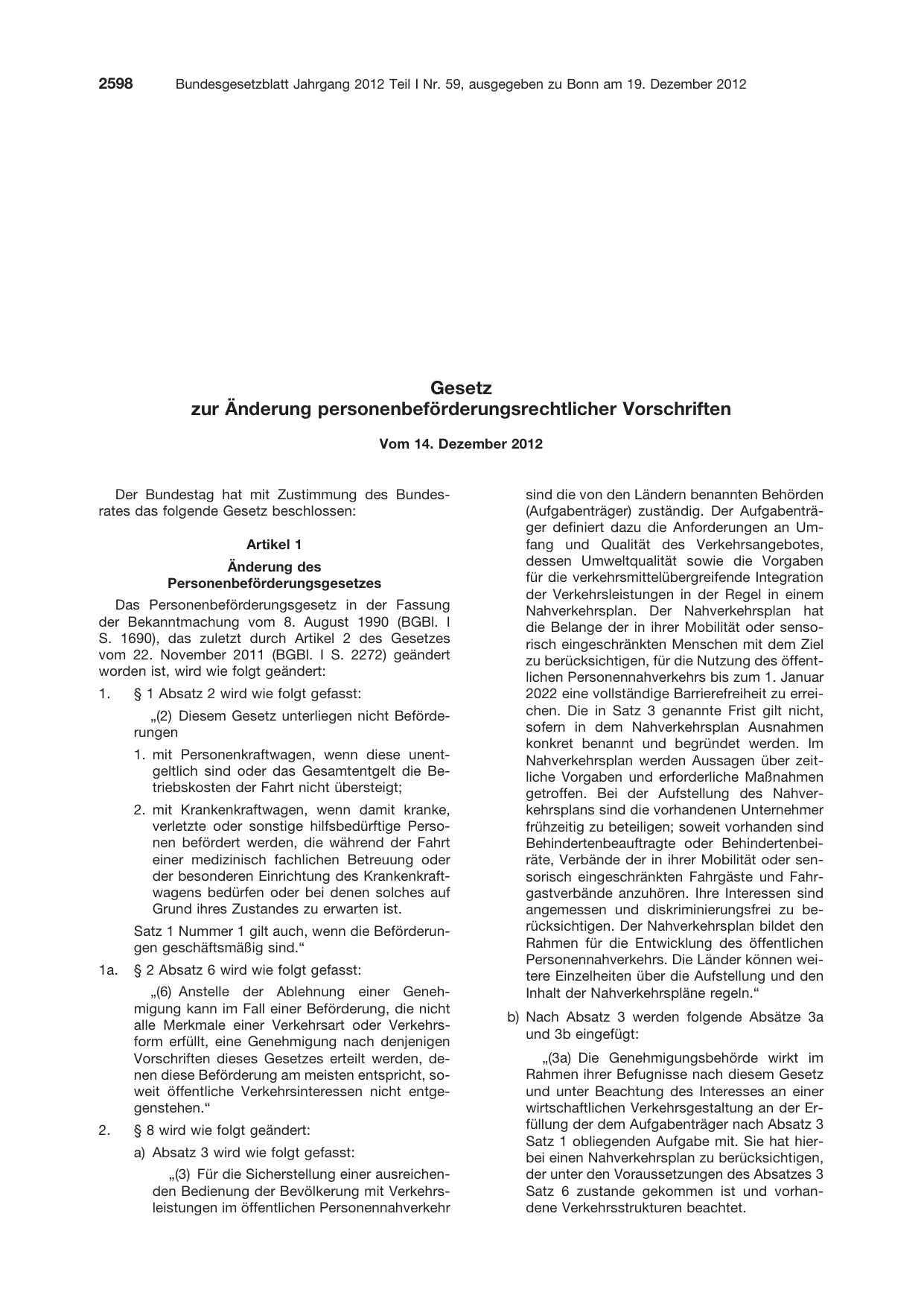 BGBl. 2012, Seite 2598 — Originalseite als Abbildung