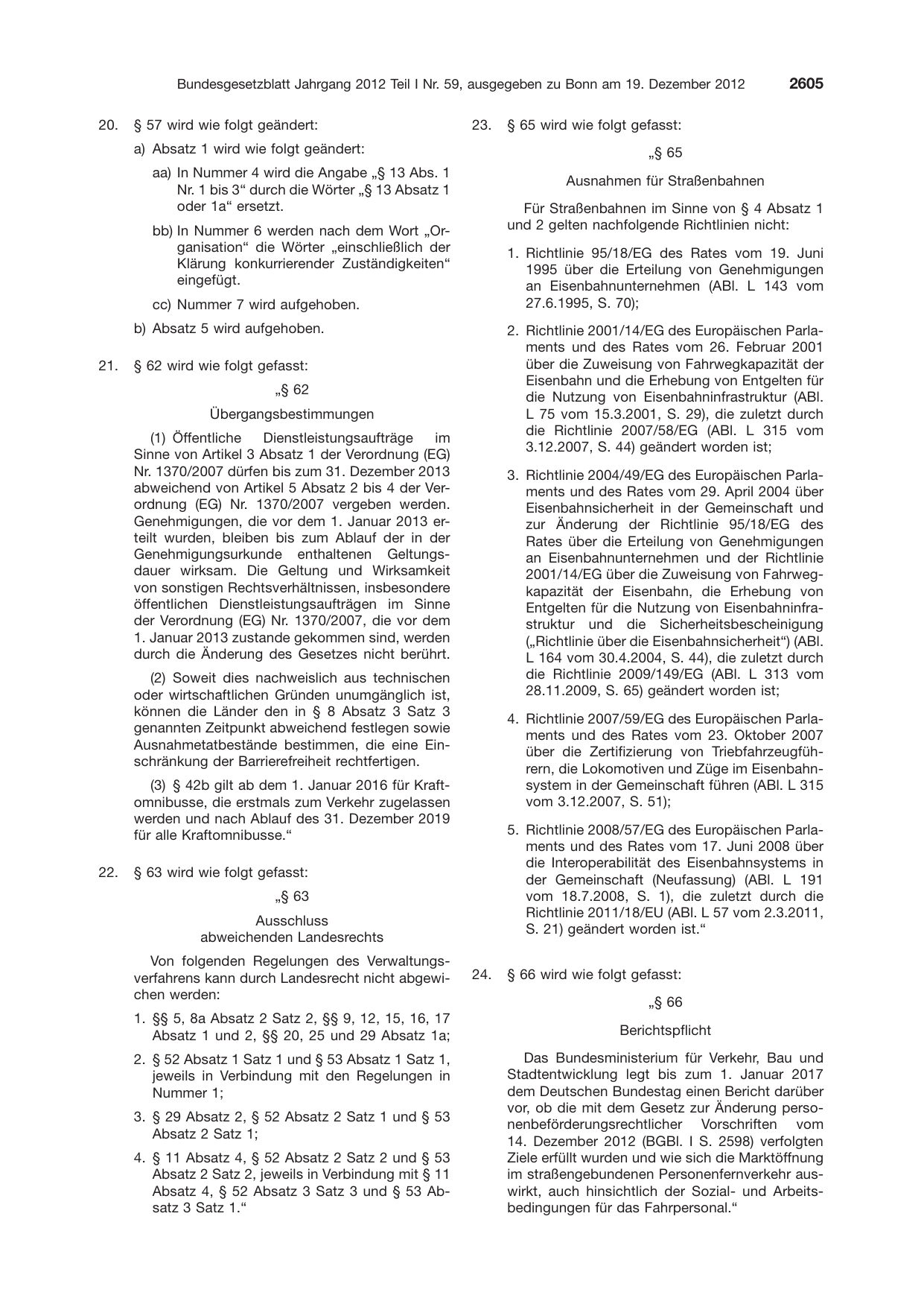 BGBl. 2012, Seite 2605 — Originalseite als Abbildung